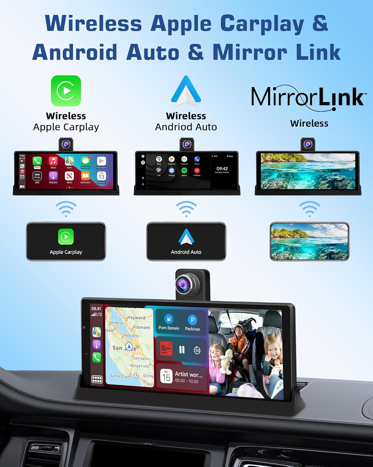 Carplay Android Auto Display Wireless con Dashcam 4K - immagine 3