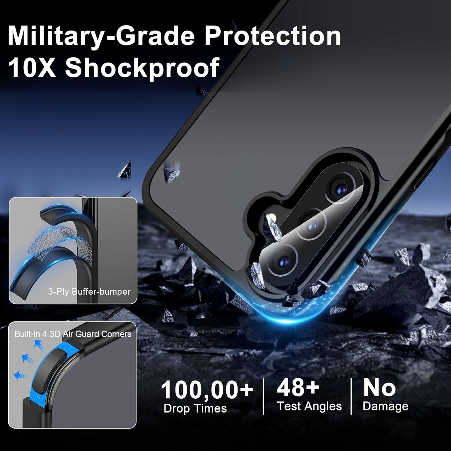 Qhohq Cover Opaca per Samsung Galaxy A56/A36 5G, Nero - immagine 4