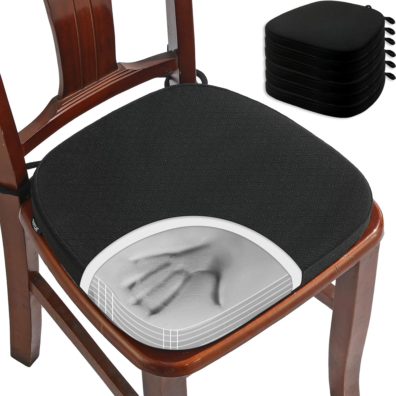 Buyue Cuscino Sedia Memory Foam Jacquard (6 pz), Nero