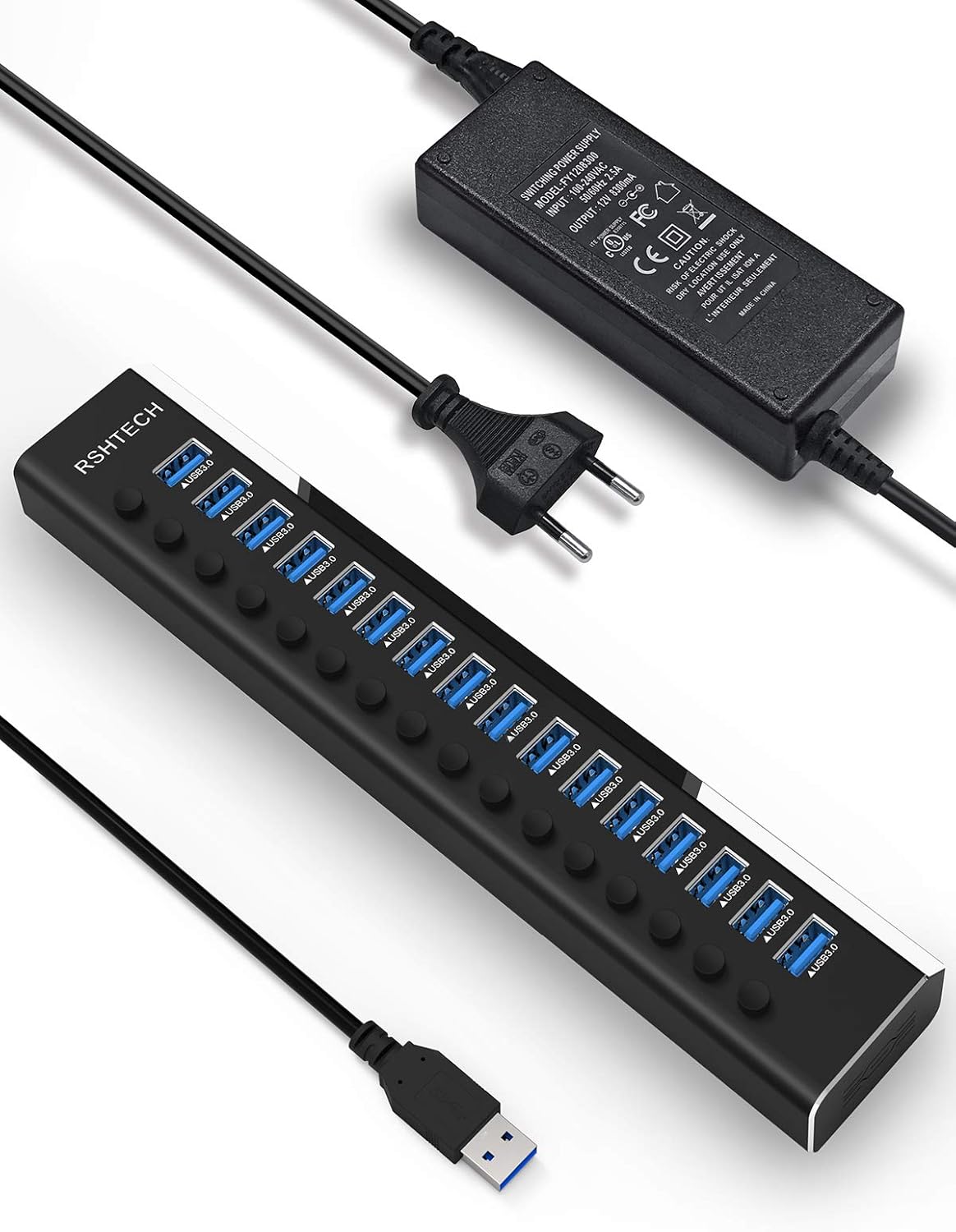 Rshtech Hub USB 3.0 Alimentato 16 Porte in Alluminio - immagine 1