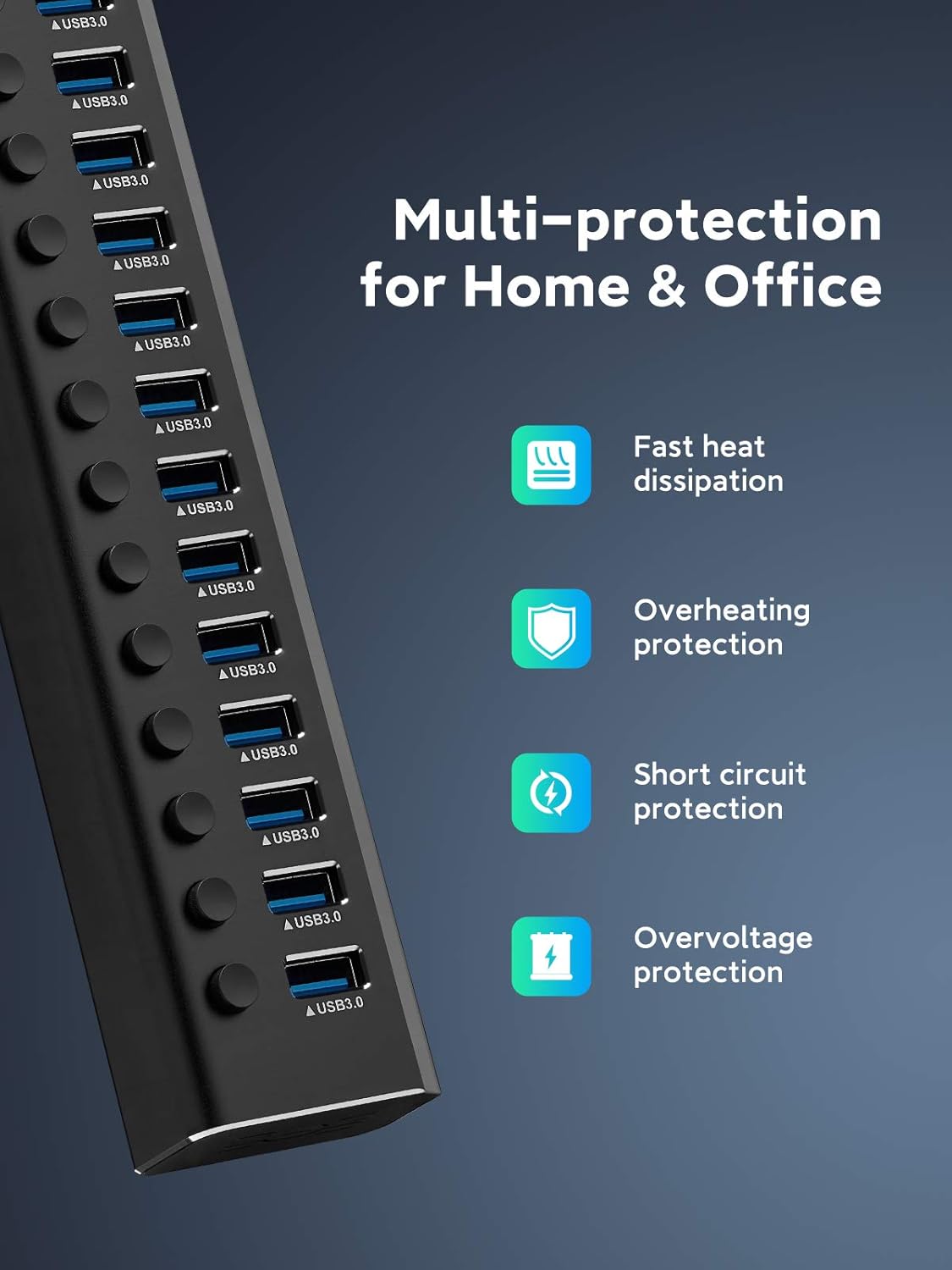 Rshtech Hub USB 3.0 Alimentato 16 Porte in Alluminio - immagine 6