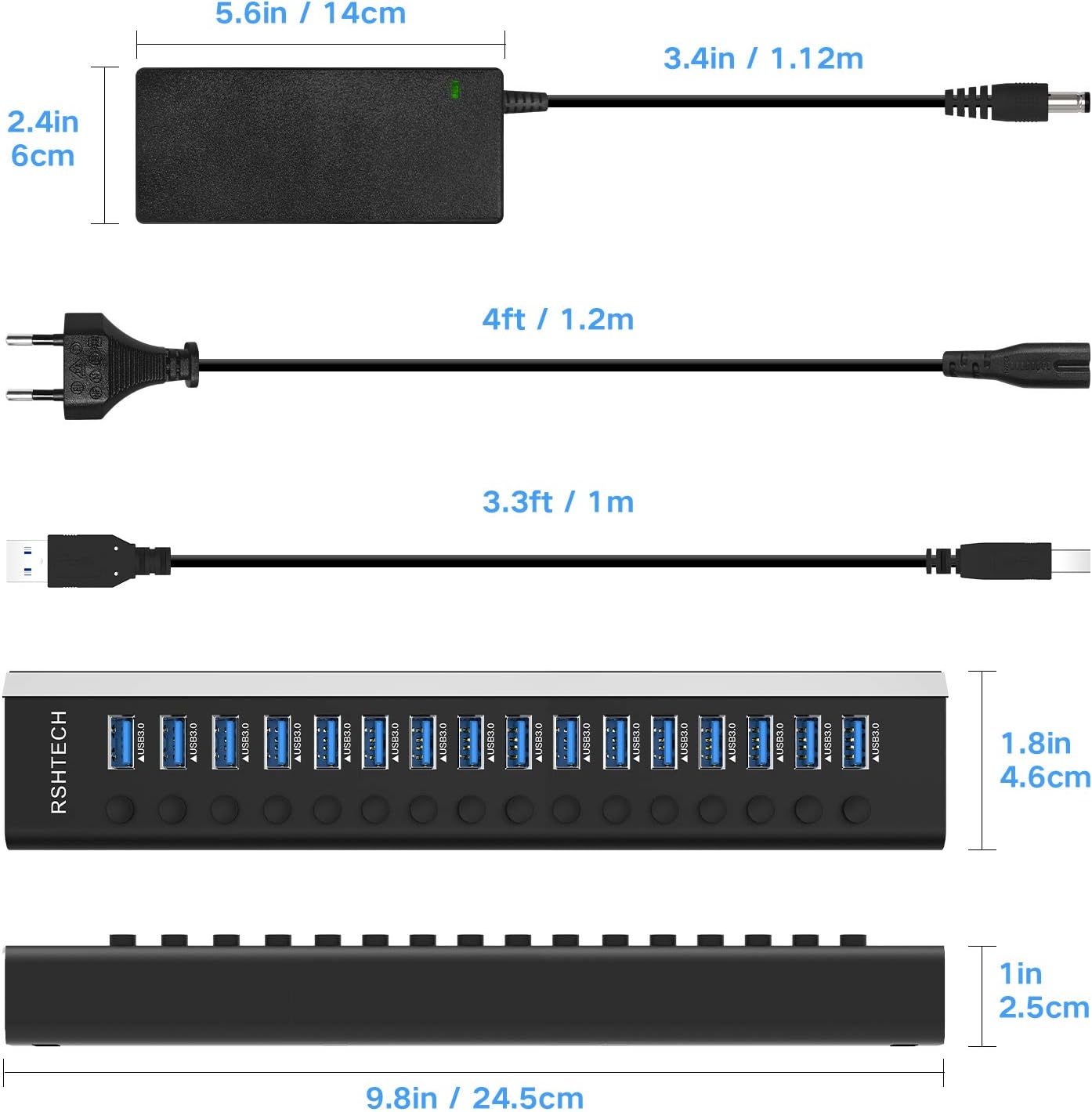 Rshtech Hub USB 3.0 Alimentato 16 Porte in Alluminio - immagine 7