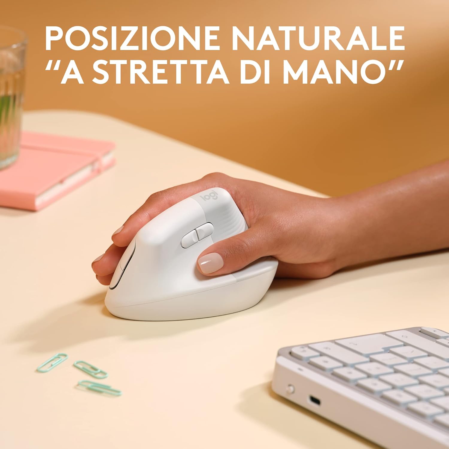 Logitech Lift for Mac - Mouse Ergonomico Wireless, OffWhite - immagine 4