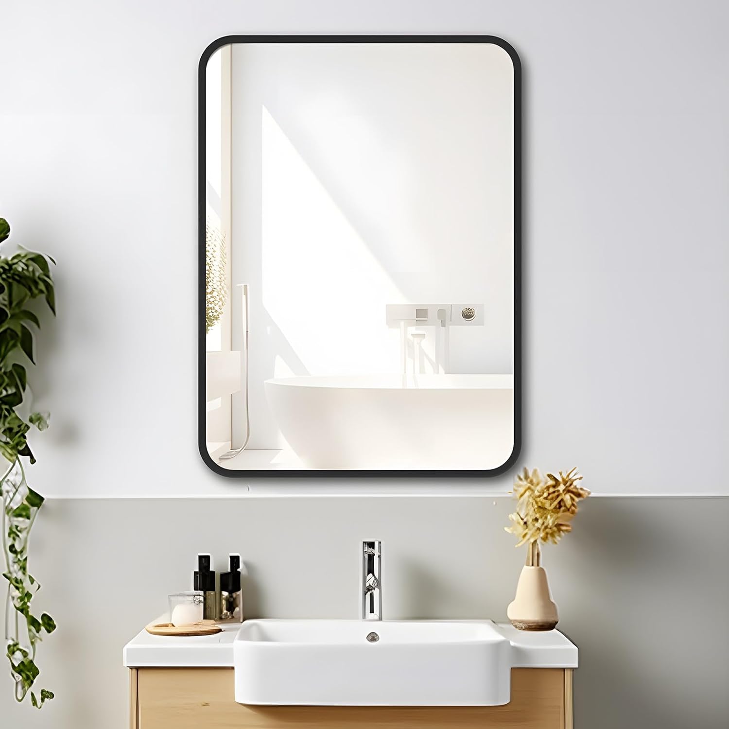 Miqu Specchio da Bagno 80x60cm con Cornice Metallo Nero
