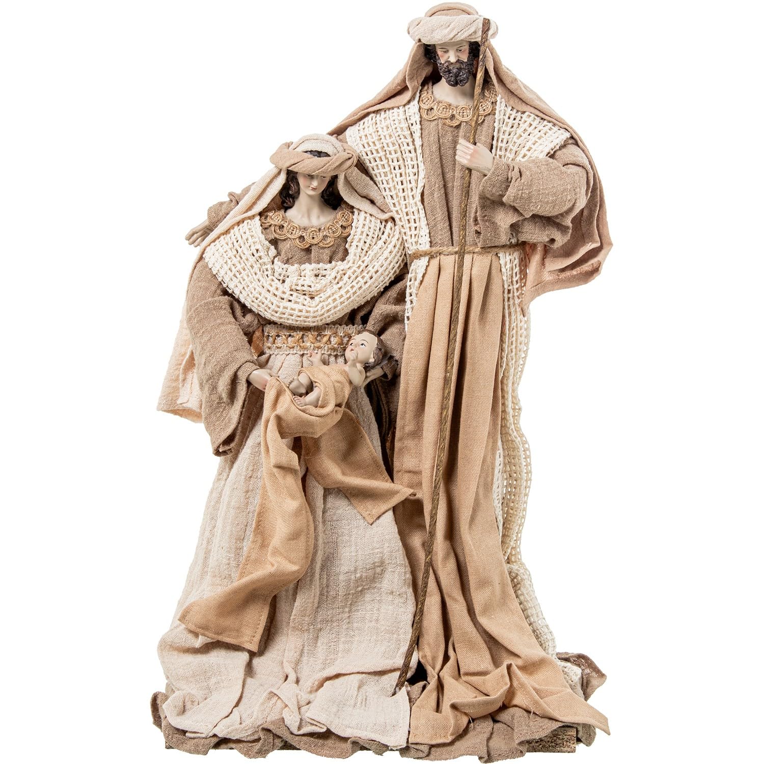 DRW Sacra Famiglia in Resina e Tessuto, Bianco/Beige/Marrone