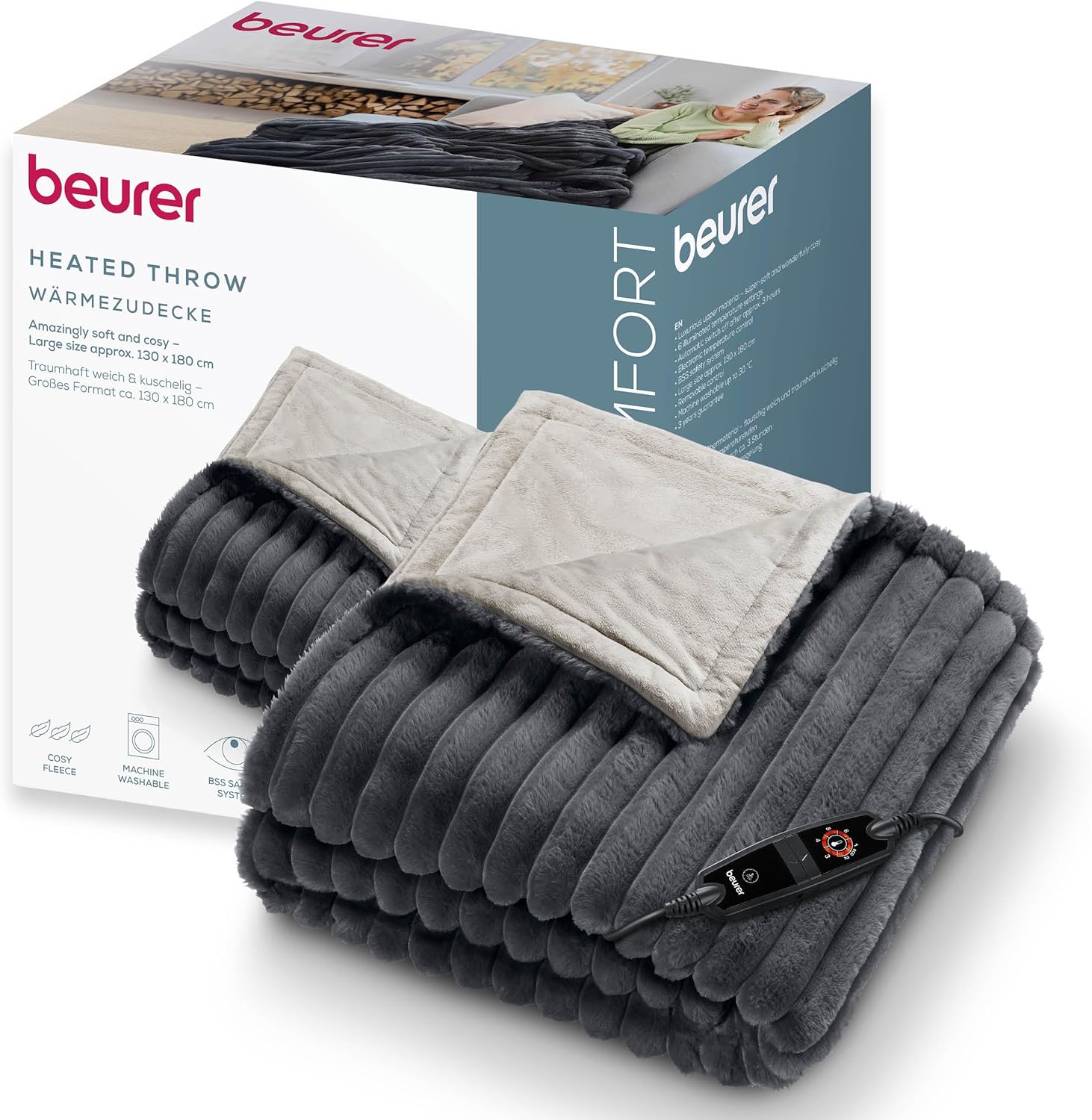 Beurer HD 82 Stockholm Termocoperta Soffice, Grigia - immagine 1