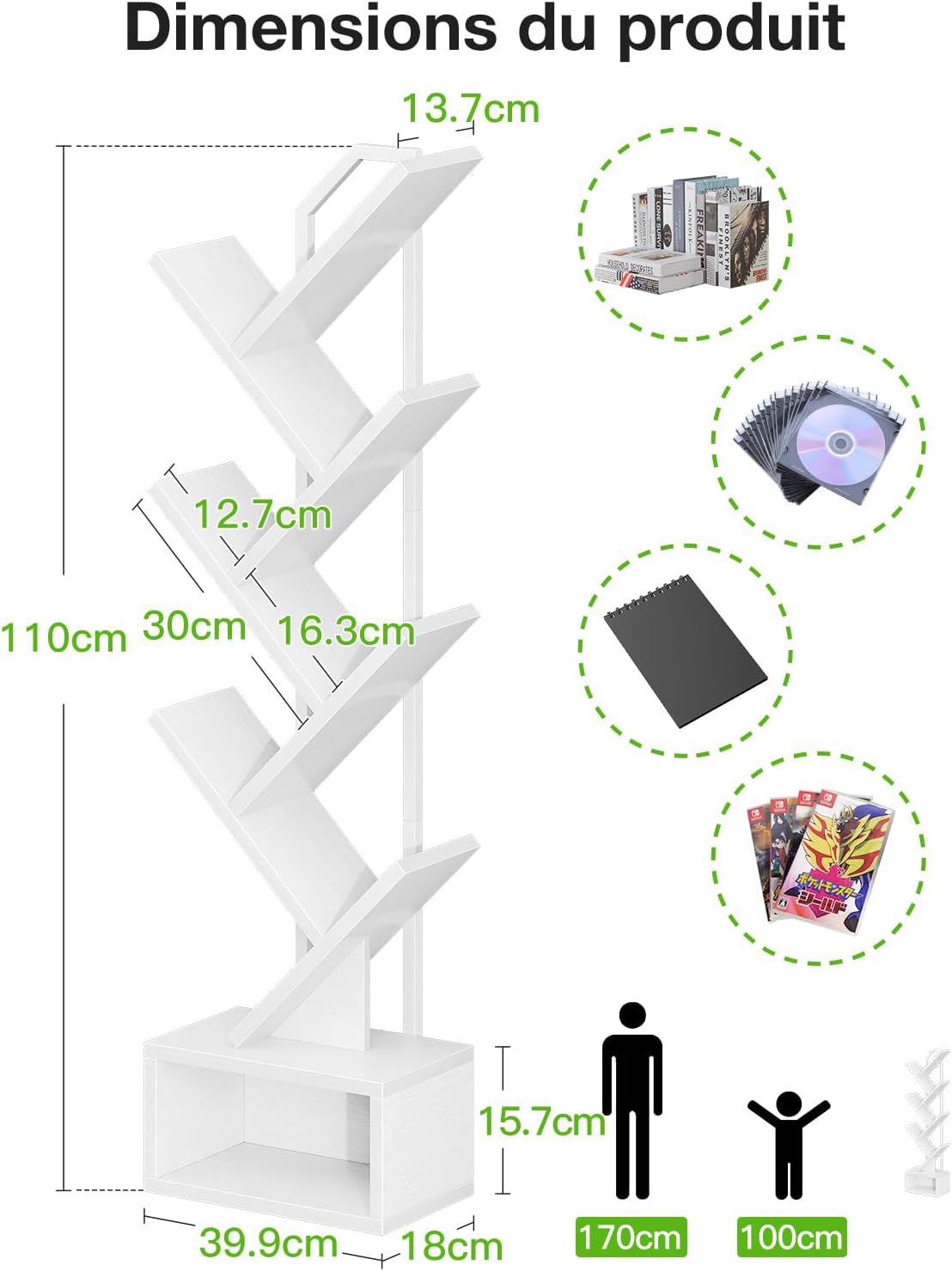 Coleshome Libreria ad Albero a 6 Ripiani, Bianco - immagine 3