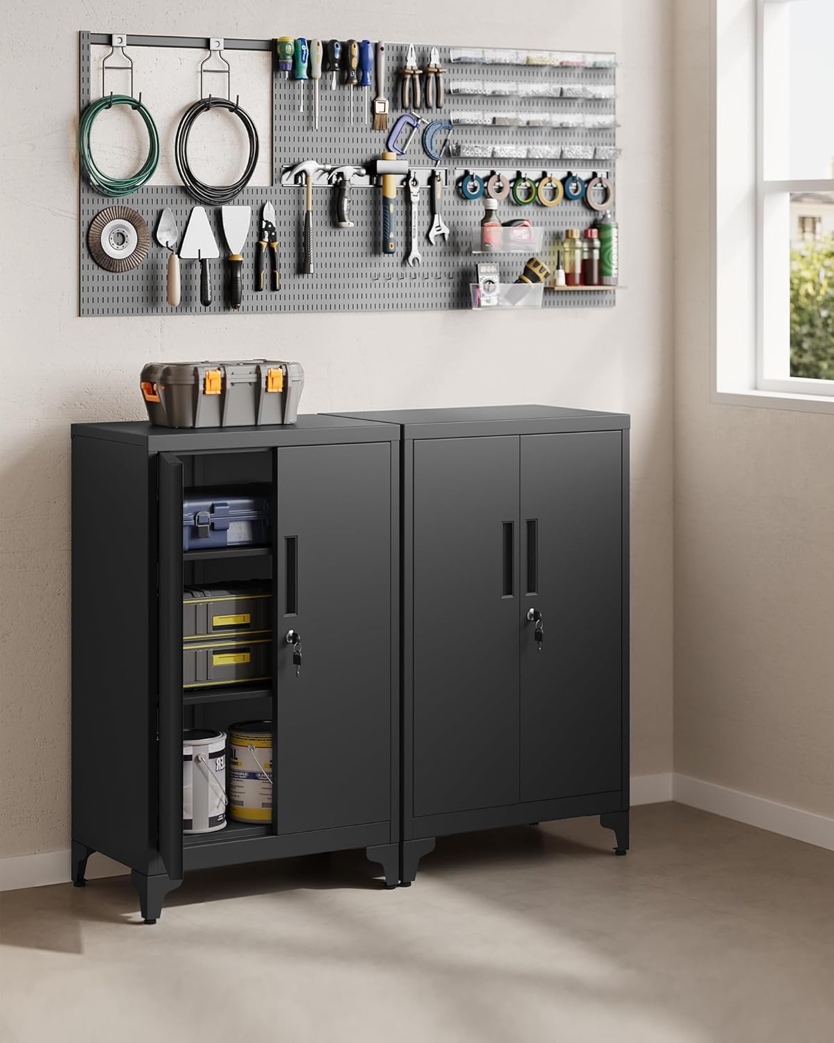 Songmics Armadietto in Metallo a 2 Ante con Serratura, Nero Opaco - immagine 2