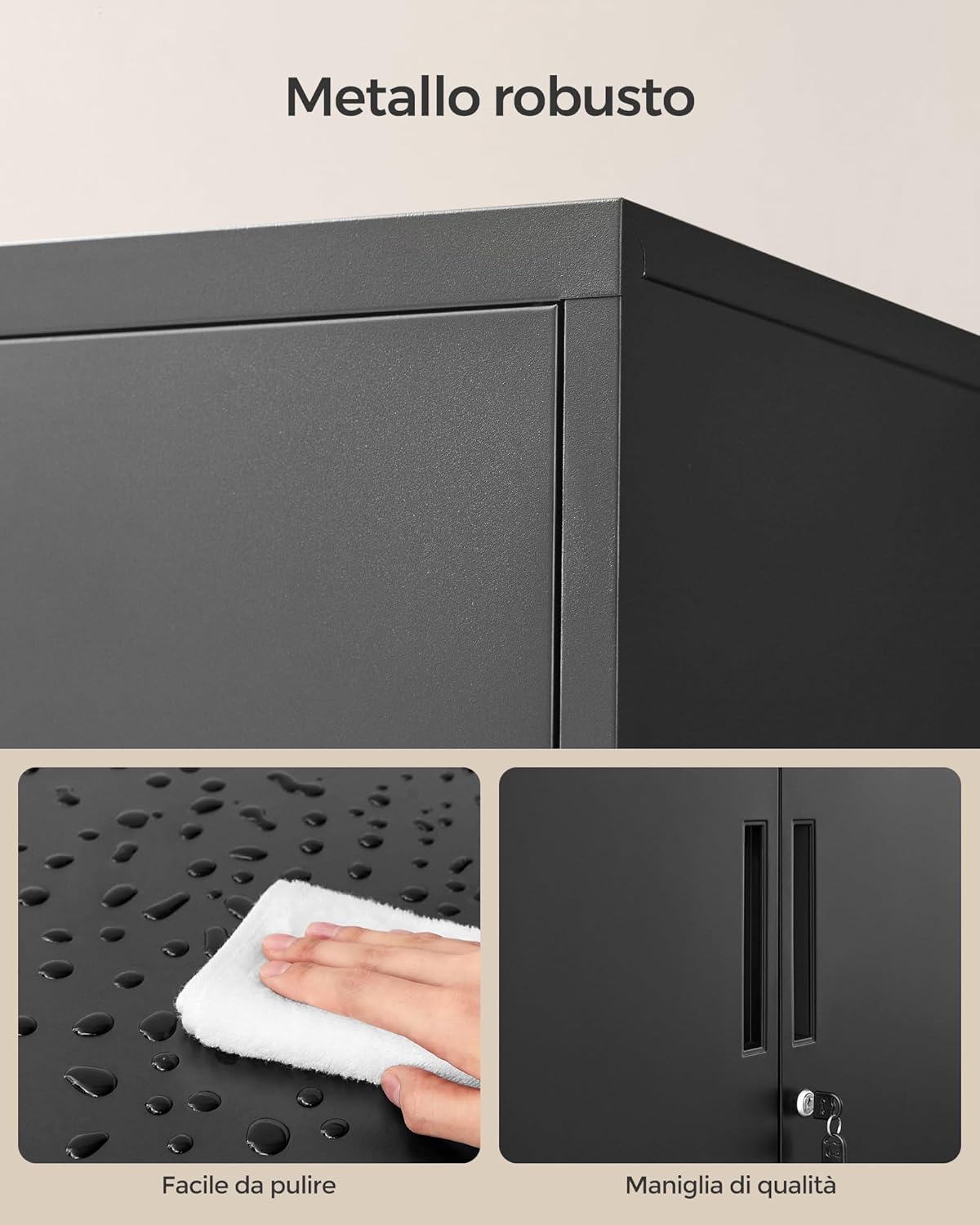 Songmics Armadietto in Metallo a 2 Ante con Serratura, Nero Opaco - immagine 6