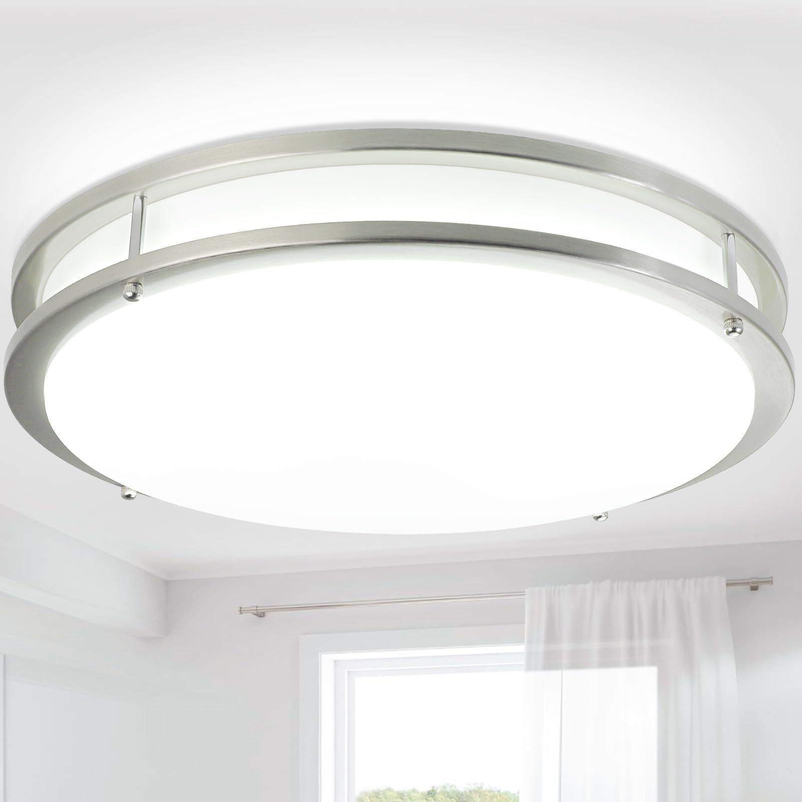 Depuley Plafoniera LED 48W Rotonda, Nichel Spazzolato