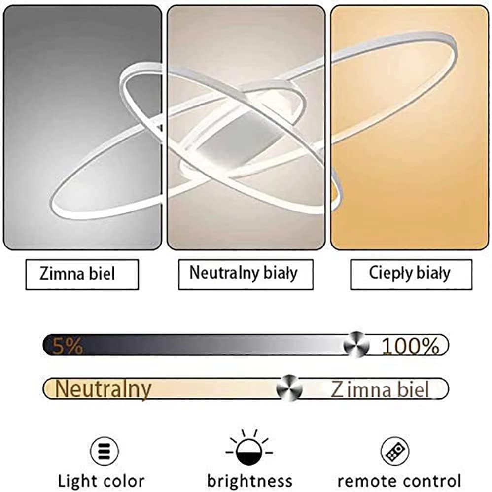 Mqw Lampadario a LED Ovale 95cm, Bianco e Nero - immagine 4