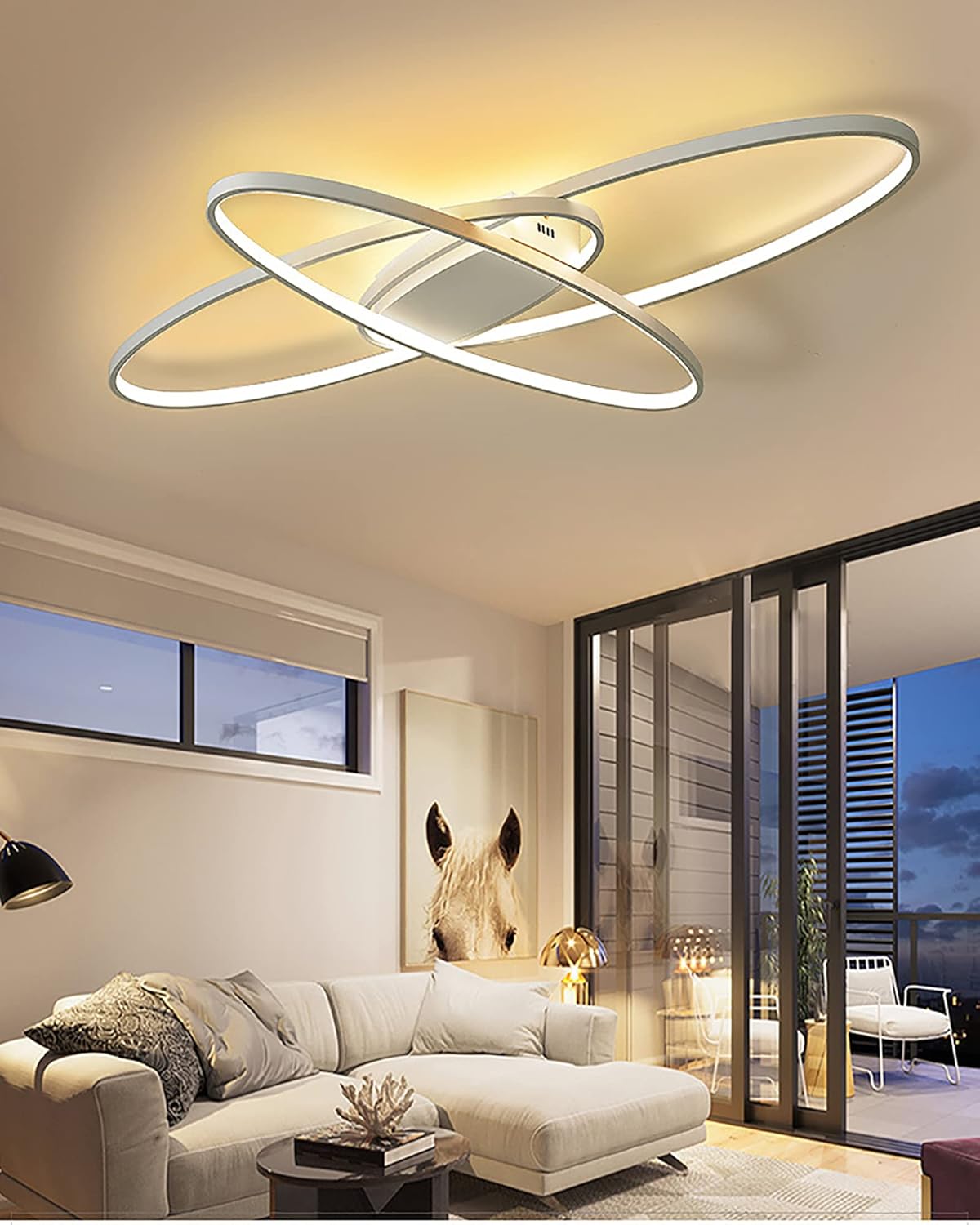 Mqw Lampadario a LED Ovale 95cm, Bianco e Nero - immagine 6