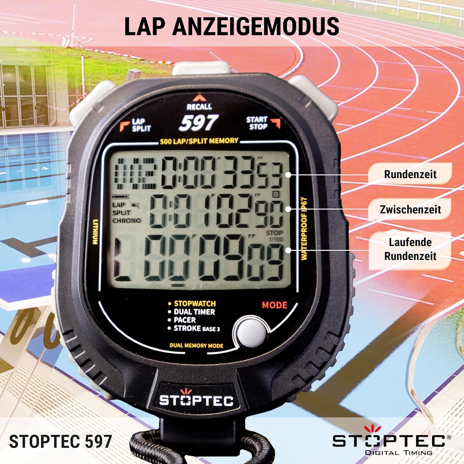 Stoptec - Cronometro 597 con Display 3 Righe - immagine 3