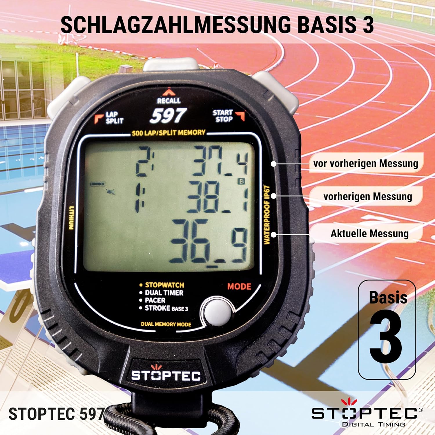 Stoptec - Cronometro 597 con Display 3 Righe - immagine 5