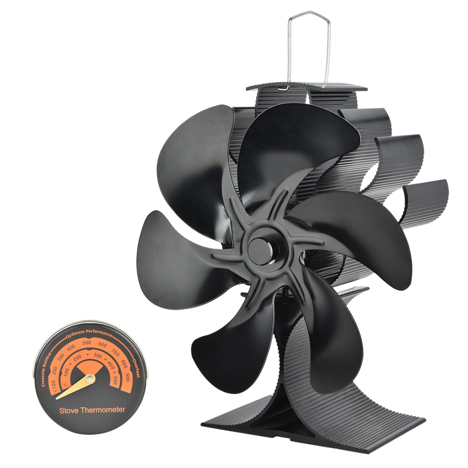 Ventilatore per Stufa a Legna 6 Foglie, Nero
