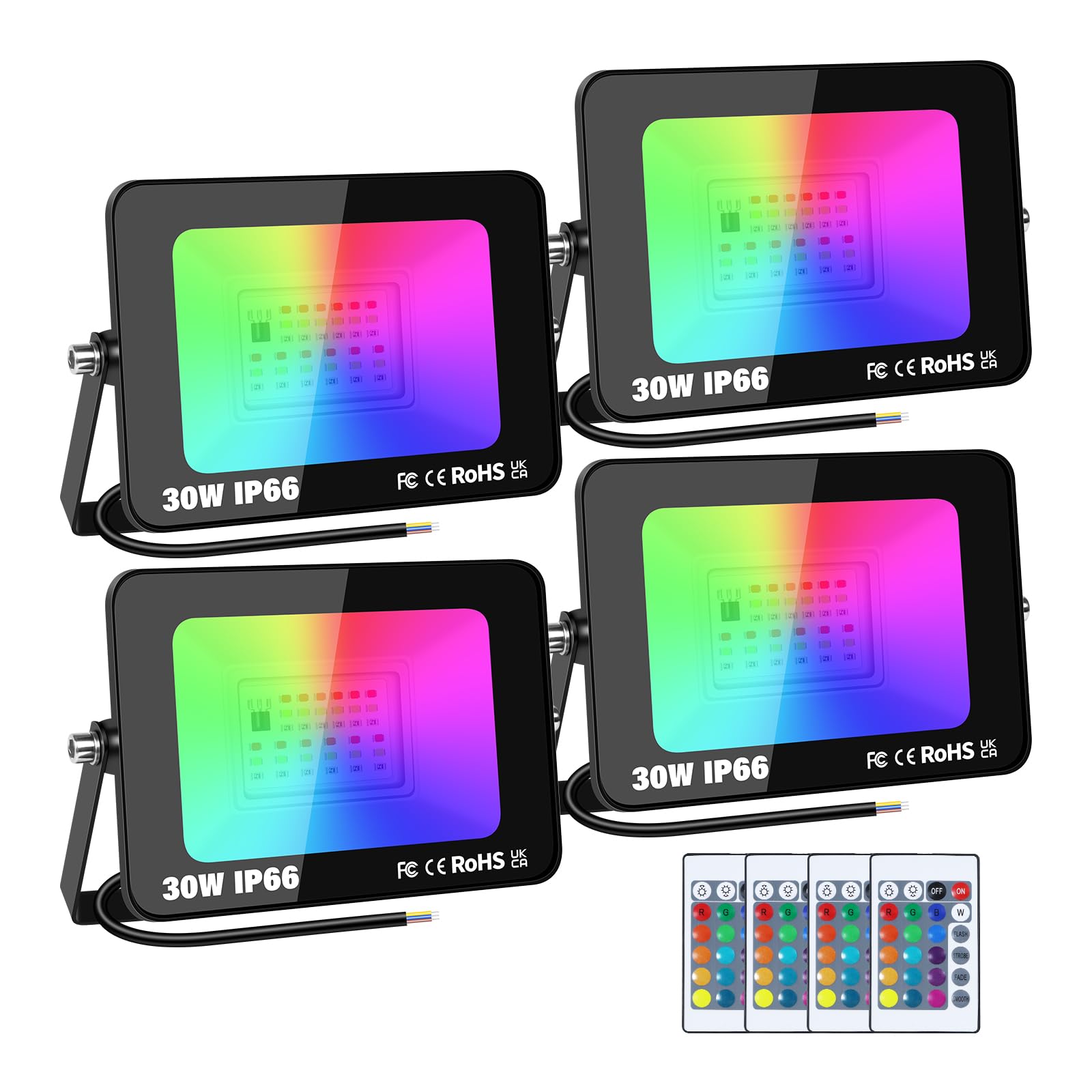 PICAA Faretto LED Esterni 30W RGB con Telecomando (4 pz)