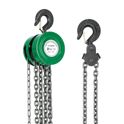 Paranco a Catena Manuale con Gancio Robusto STANEW, Altezza di Sollevamento 6,0 m, Verde,Doppia Catena di Carico,G80, Gancio di Sollevamento con Sicurezza (2 tonnellate 6,0 m)