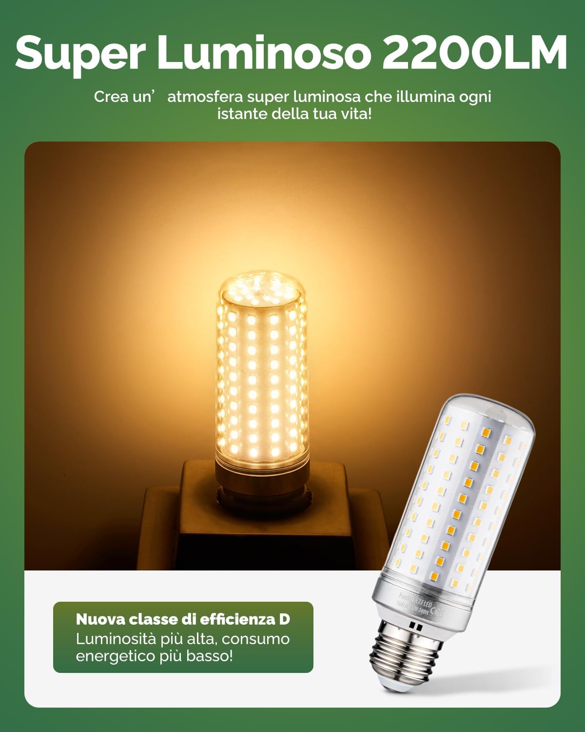 Lampadine LED E27 Luce Calda 3000K 16W - immagine 2