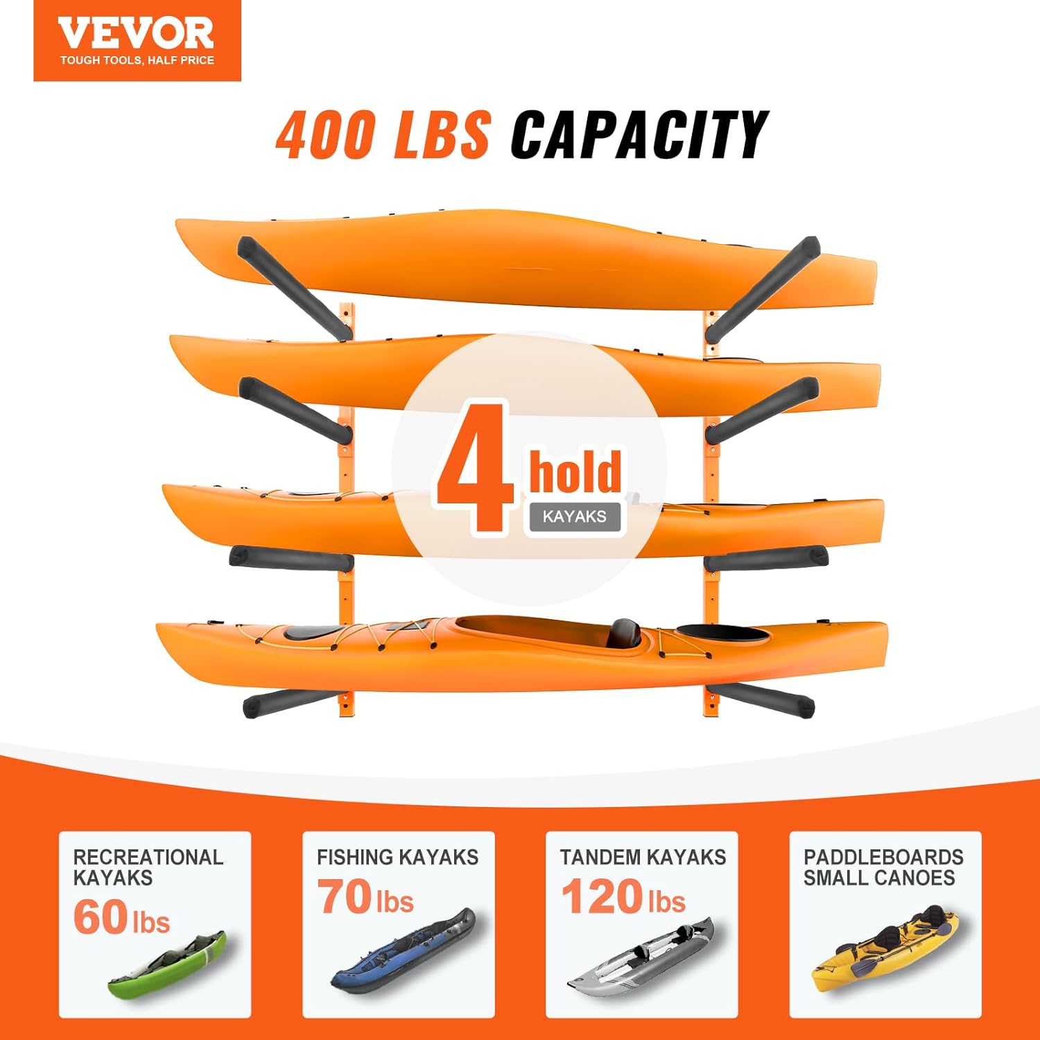VEVOR Rastrelliera Kayak da Parete 4 Posti - immagine 2
