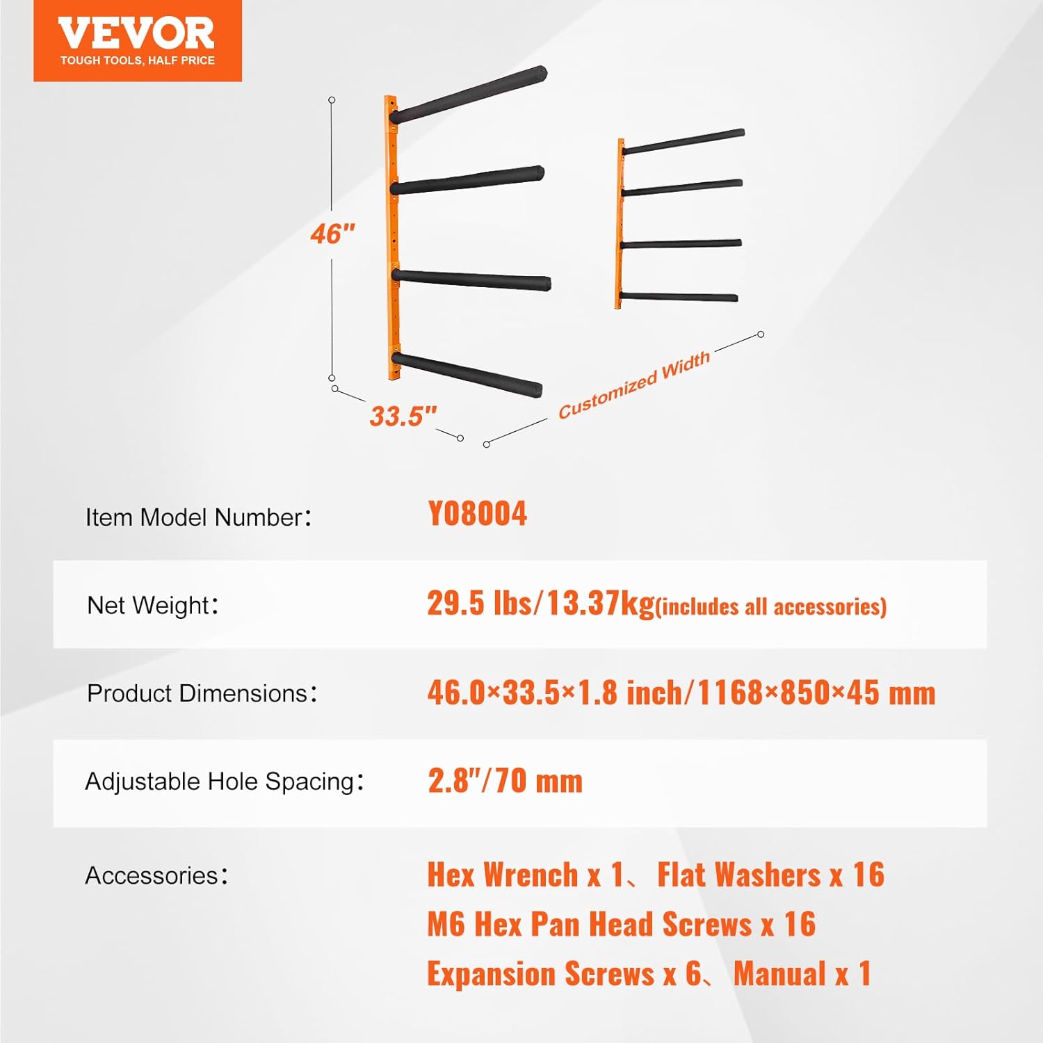 VEVOR Rastrelliera Kayak da Parete 4 Posti - immagine 7