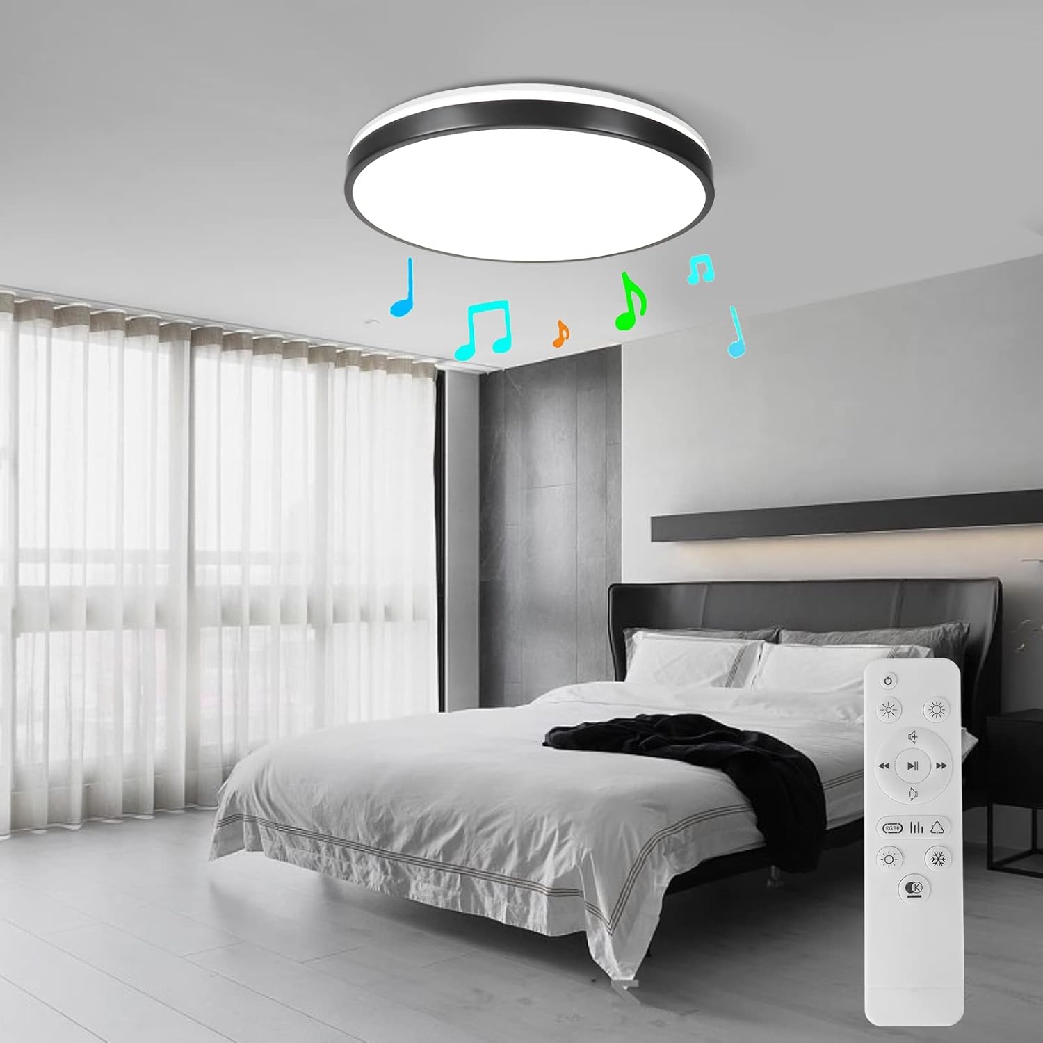 Horevo Plafoniera Bluetooth con Altoparlante 30CM, Nera - immagine 8