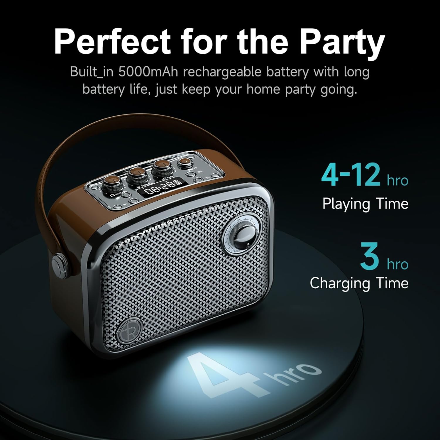 Altoparlante Bluetooth Portatile Stile Vintage, Marrone - immagine 3