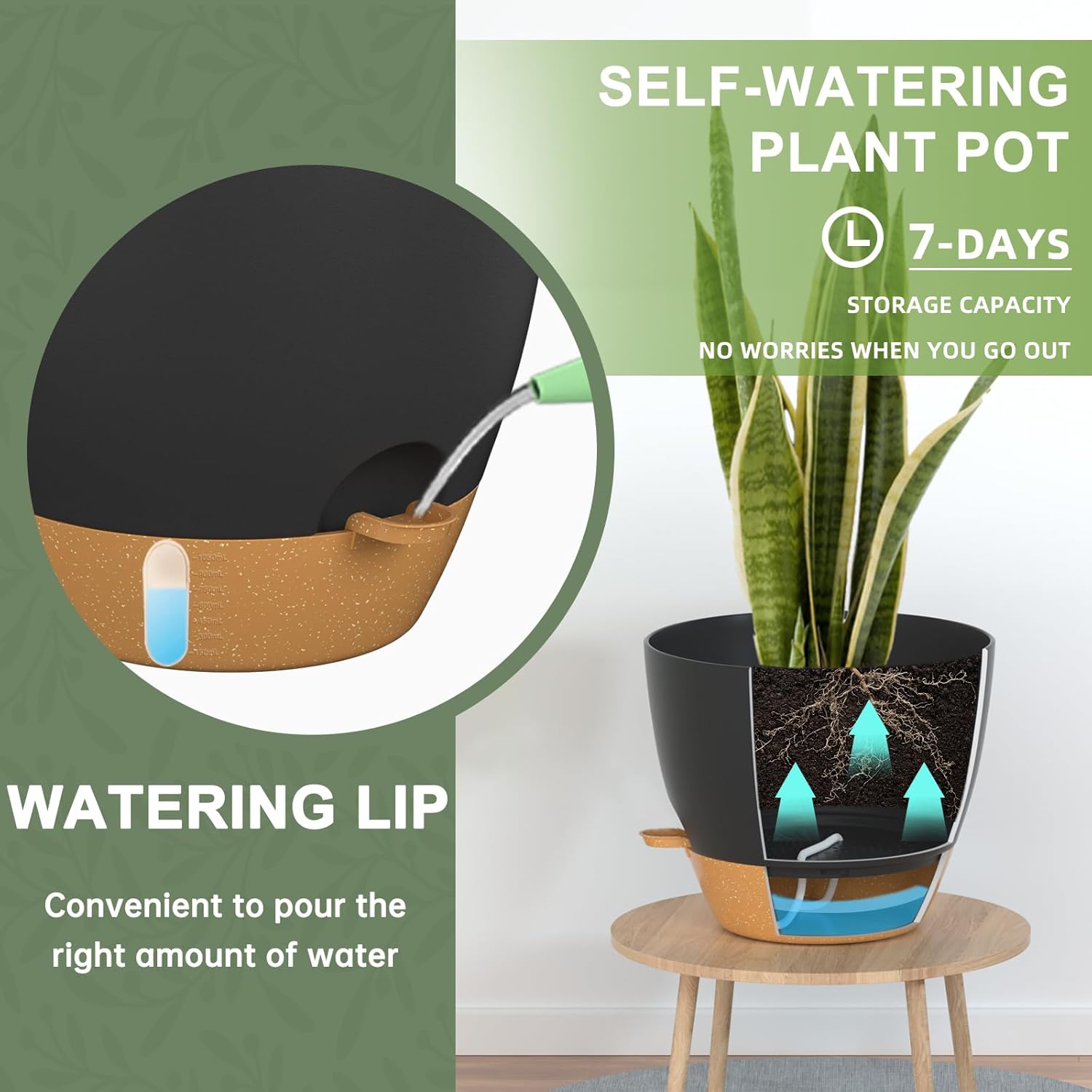 ZMTECH Vaso per Piante 30cm Autoinnaffiante, Nero - immagine 3