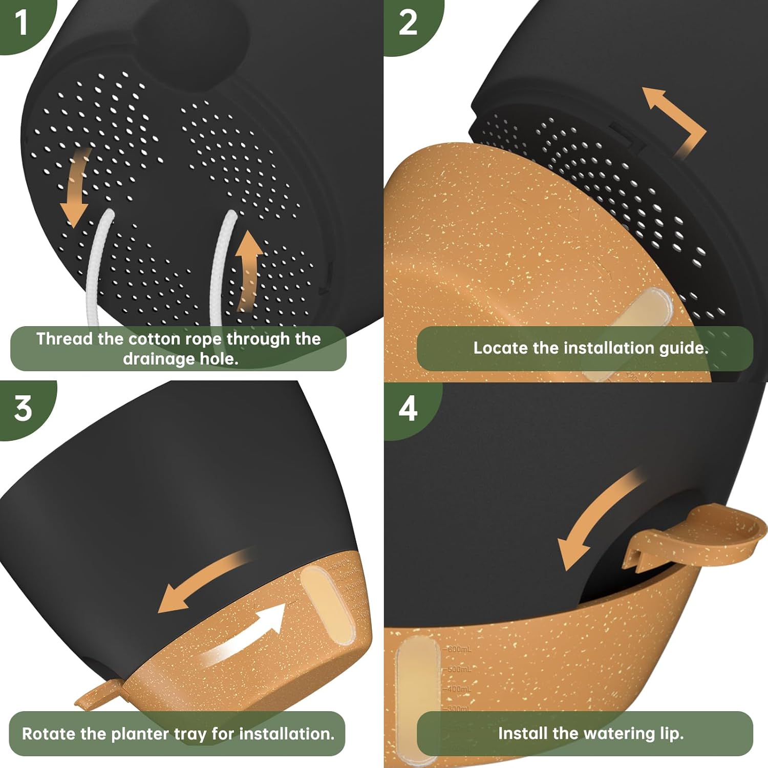 ZMTECH Vaso per Piante 30cm Autoinnaffiante, Nero - immagine 4