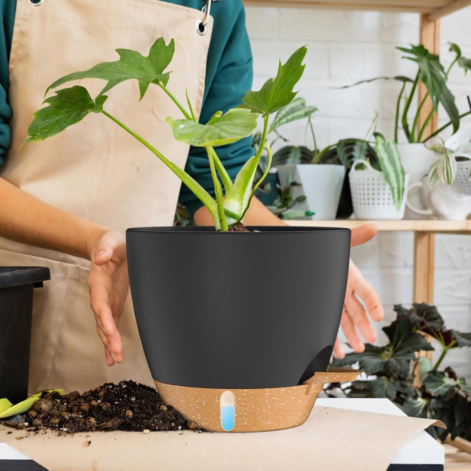 ZMTECH Vaso per Piante 30cm Autoinnaffiante, Nero - immagine 5