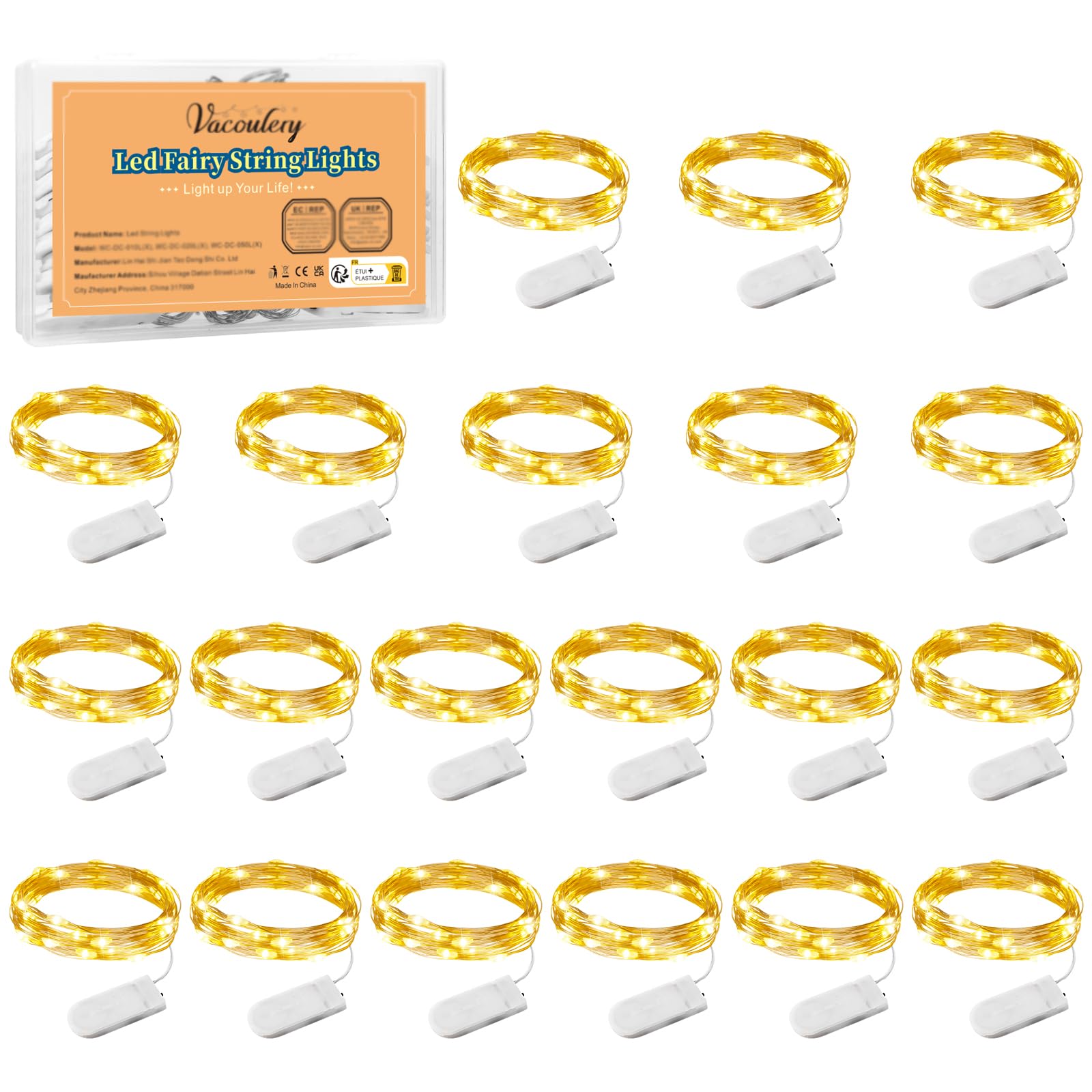 Micro LED Luci Stringa 1M 10 LEDs, 20 Pezzi, Bianco Caldo