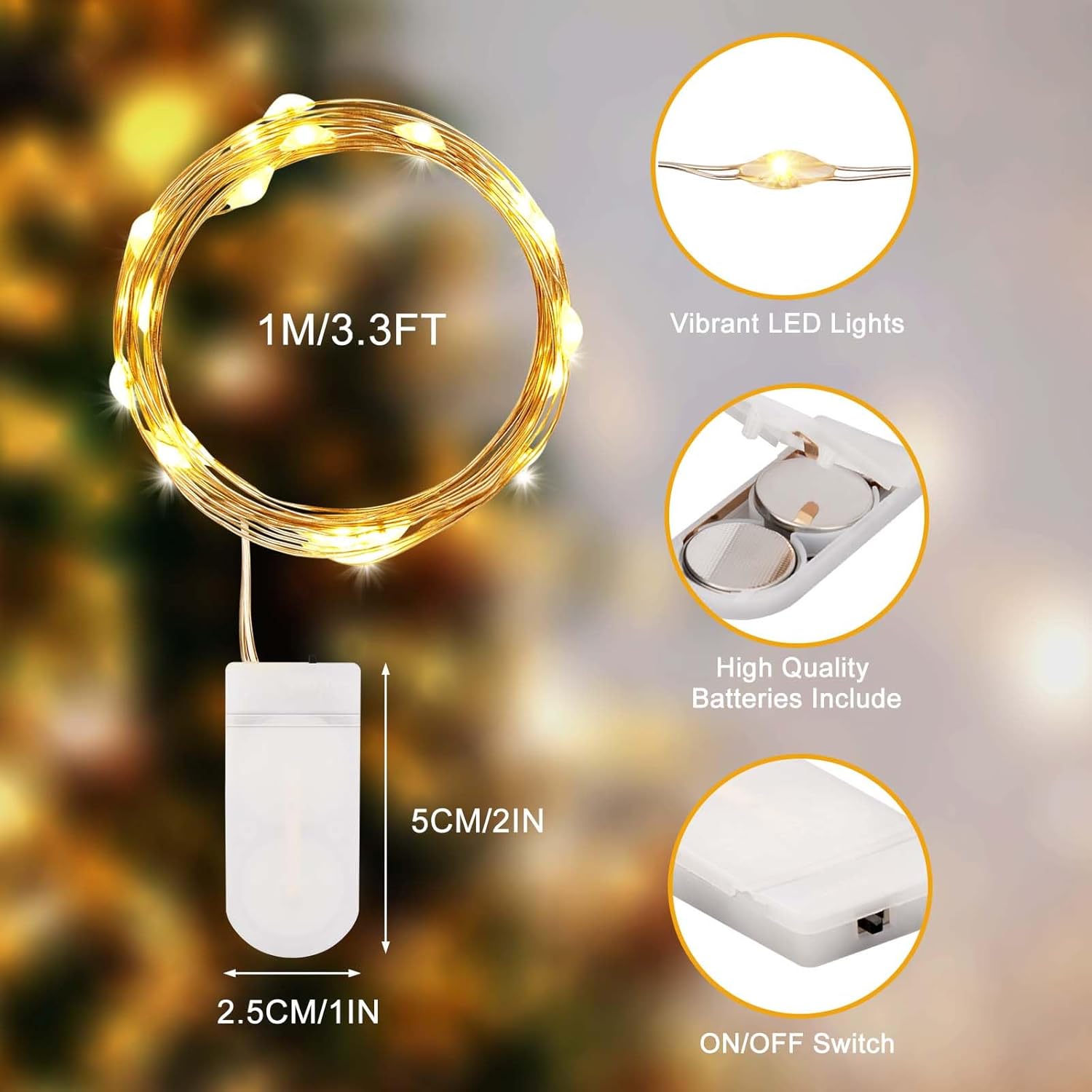 Micro LED Luci Stringa 1M 10 LEDs, 20 Pezzi, Bianco Caldo - immagine 5