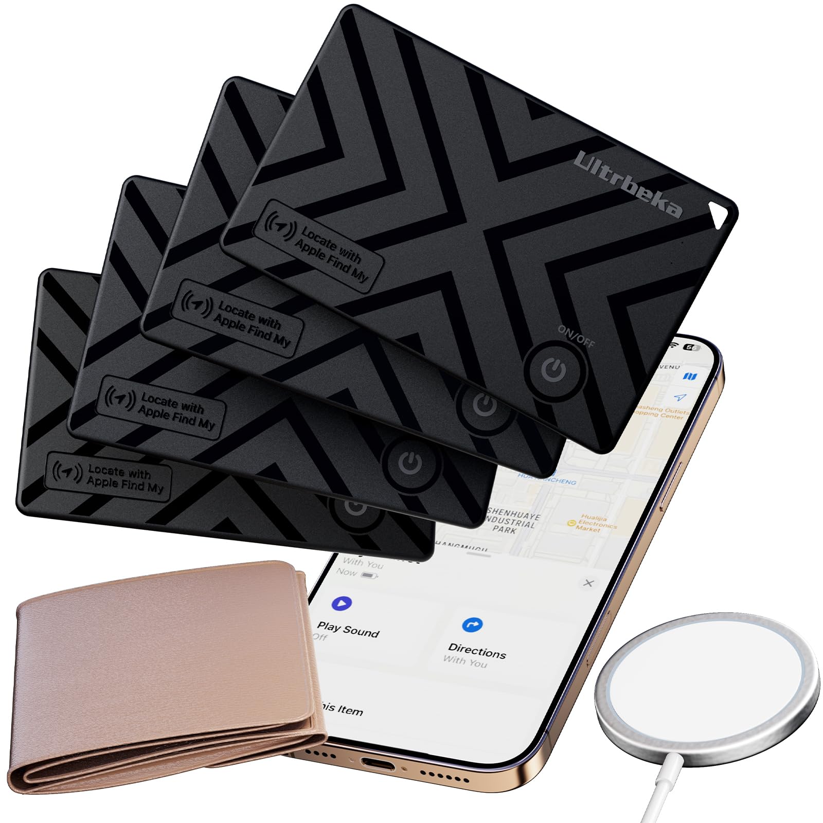 4-Pack Wallet Tracker MFi Certificato con Caricatore Wireless