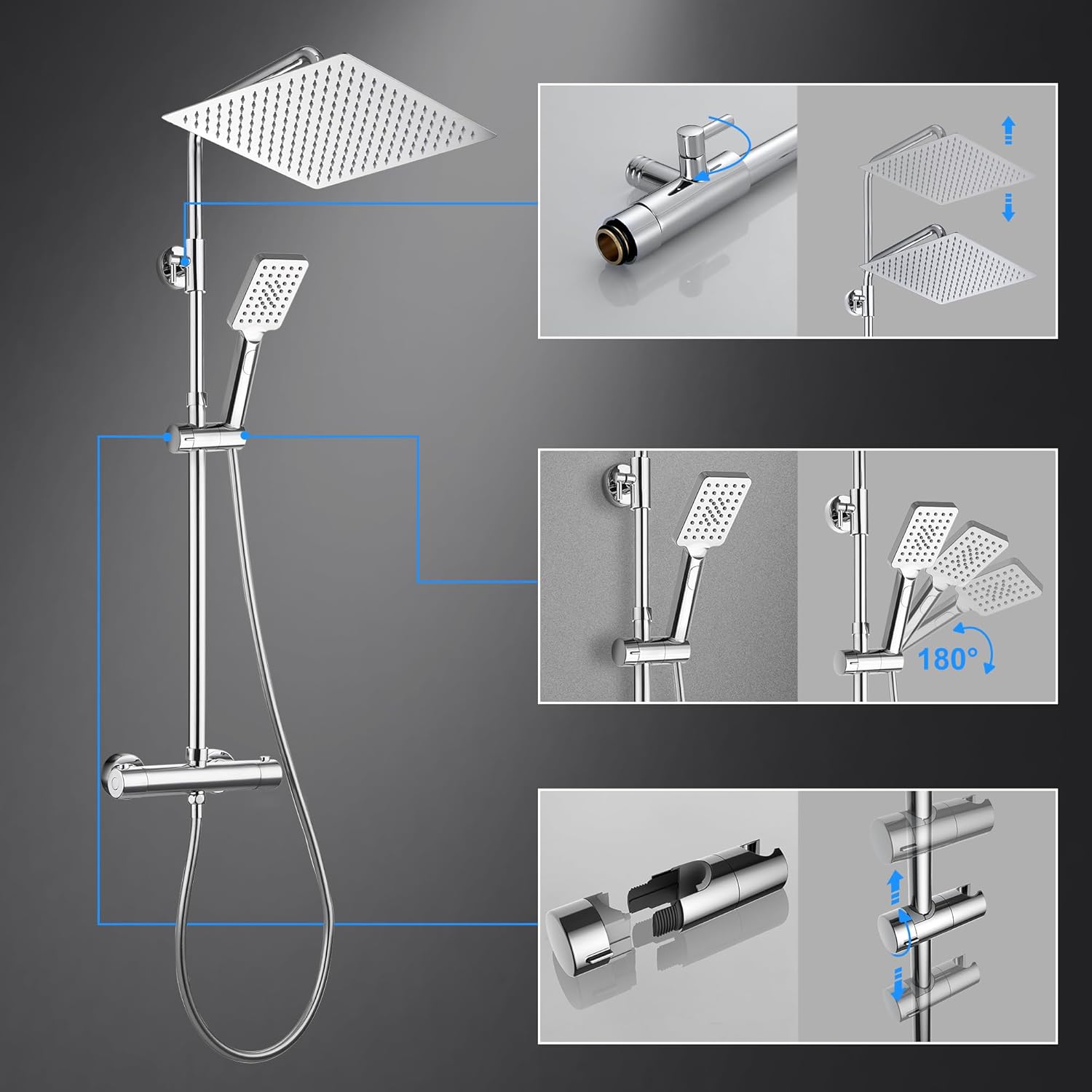 Görbach Colonna Doccia con Rubinetto Termostato, Cromo - immagine 5