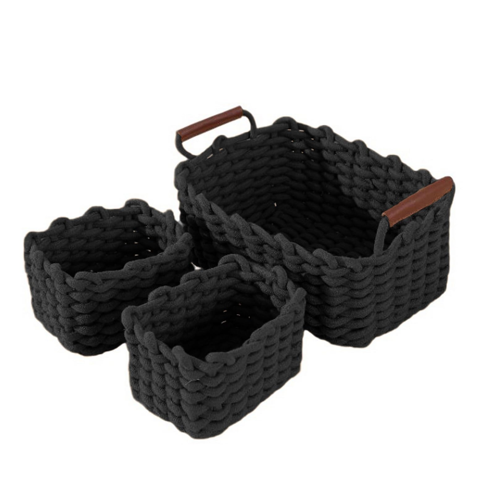Icegrey Cestini in Corda di Cotone Rettangolari, Nero Set 3