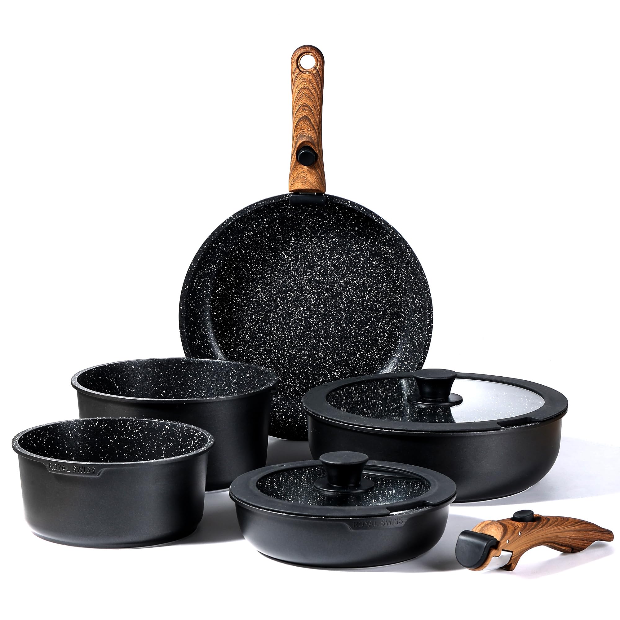 Royal Swiss® Set Padelle e Utensili 13 pz, Nero