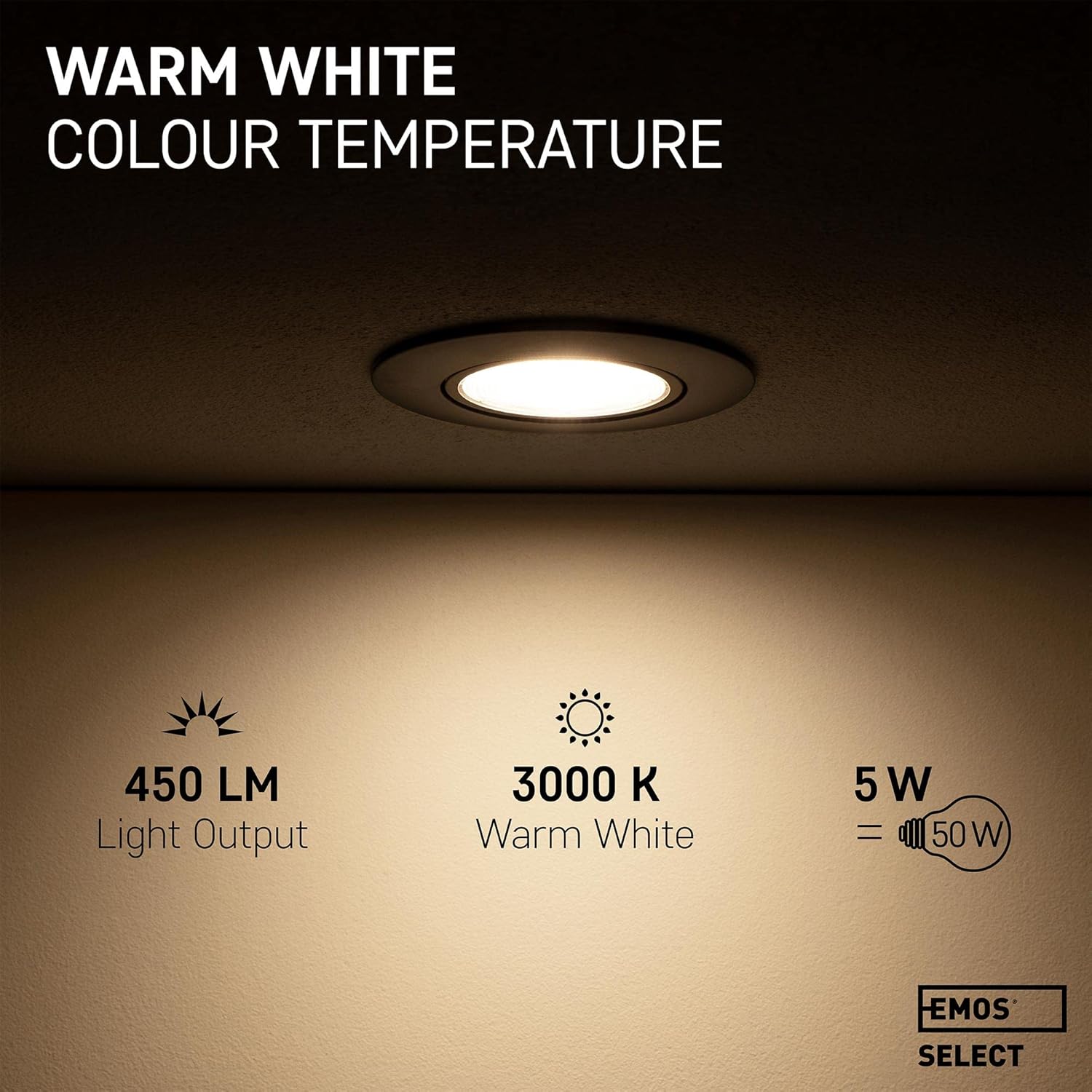 Emos Faretti LED da Incasso 5W 3000K (Set 6 pezzi, nero) - immagine 4