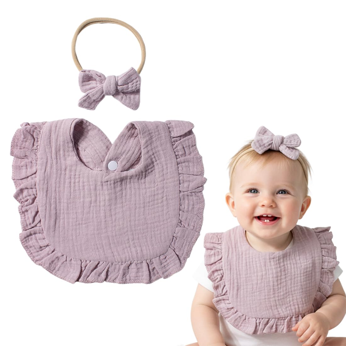 Baby Dribble Bibs, Set bavaglino + fascia per capelli. Bavaglino in morbido cotone, adatto sia ai maschietti che alle femminucce, utilizzabile per disegnare e giocare (viola)