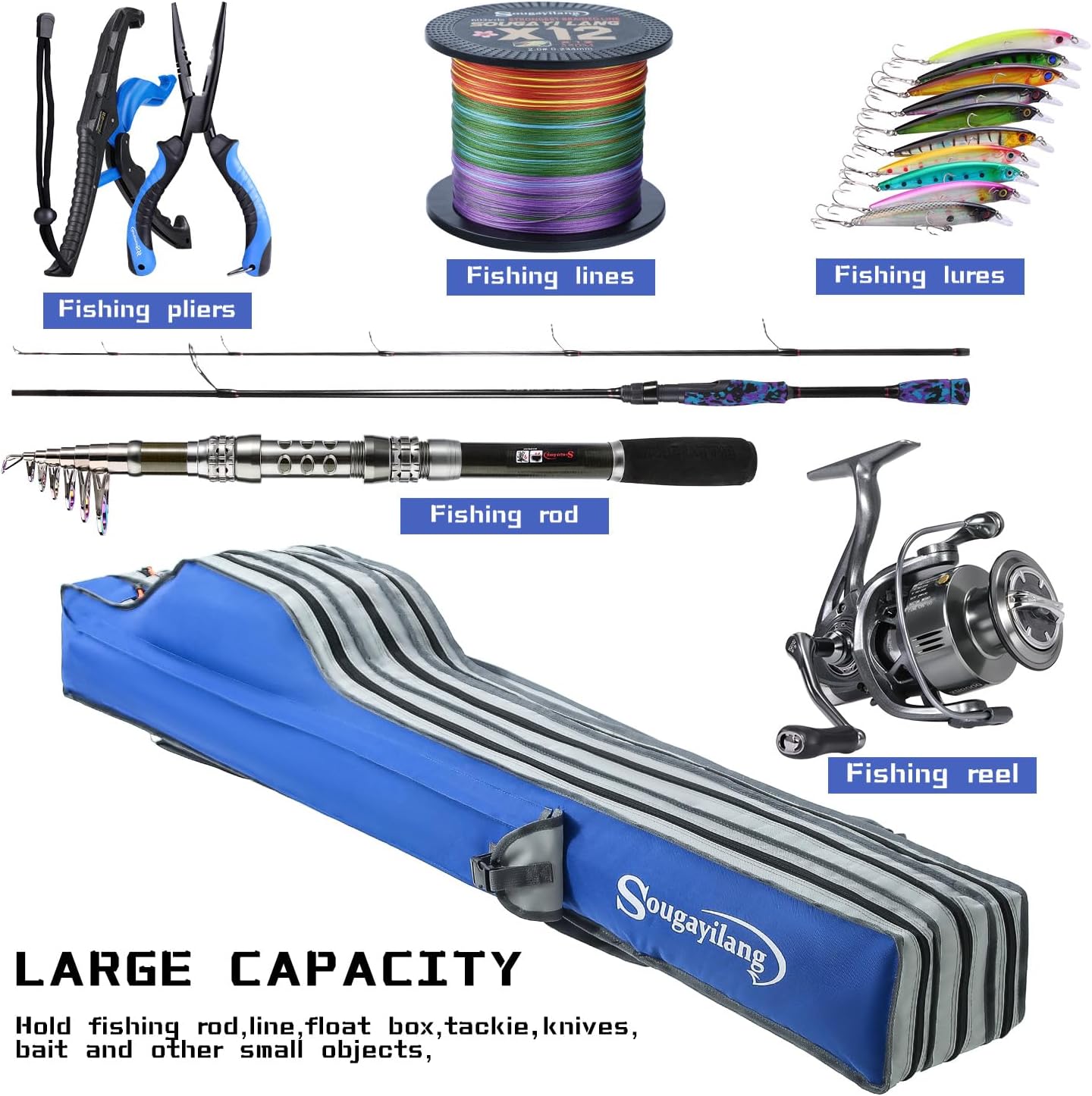 Sougayilang Borsa Portatile per Canna da Pesca 160cm - immagine 6