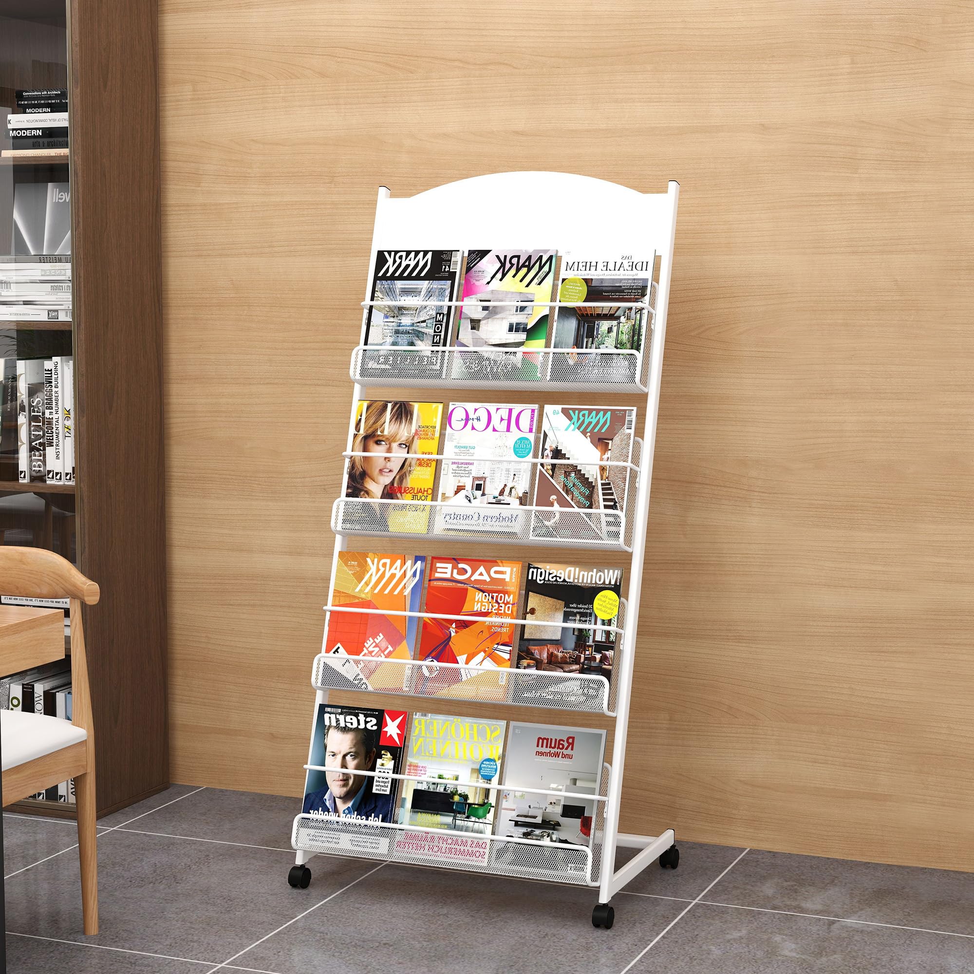 tonchean Espositore per riviste 4 ripiani con ruote