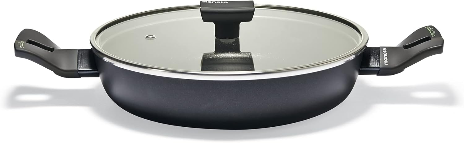 Moneta Nova Protection Base Tegame con Coperchio, Alluminio, Nero, 28 cm - immagine 1