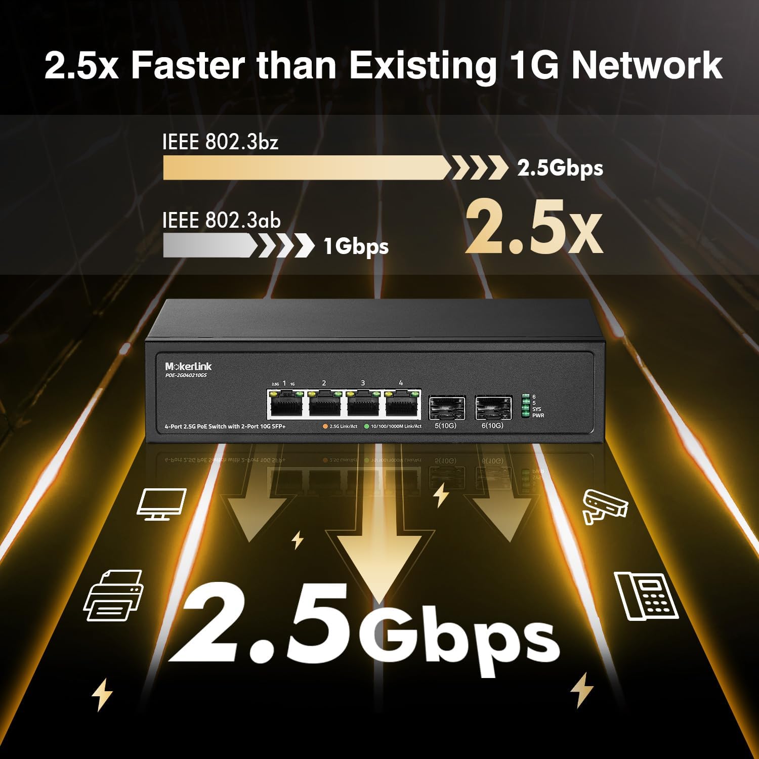 Mokerlink Switch PoE 4 Porte 2.5G con Slot 10G SFP+ - immagine 5