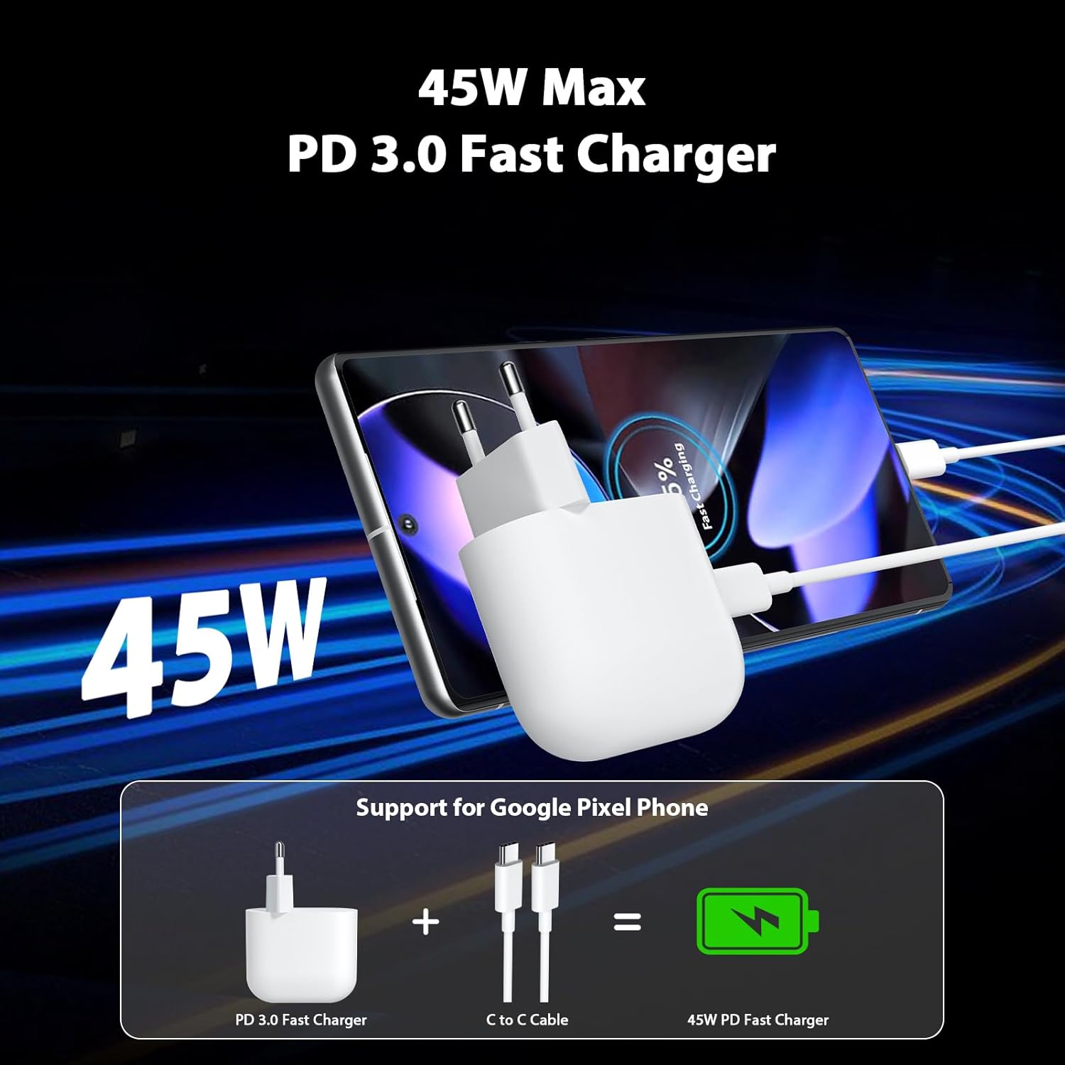 Caricatore USB-C 45W con Cavo 6A 1M - immagine 3