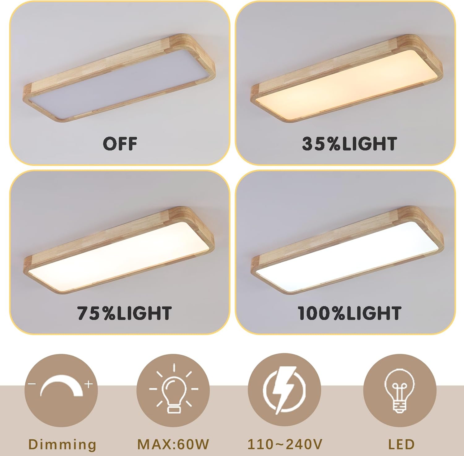 Schindora Plafoniera LED Soffitto Legno 40W Dimmerabile - immagine 3