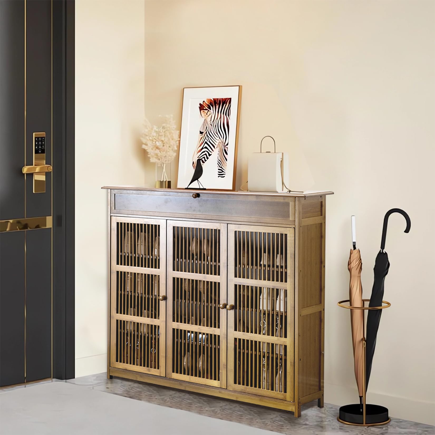 Unho Scarpiera Porta in Bambù con Ripiani e Cassetto