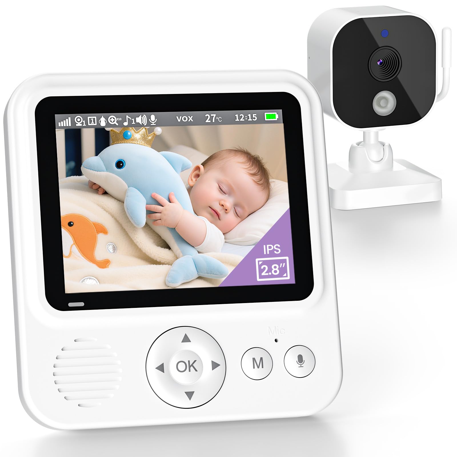 Obvhnua Baby Monitor Video e Audio 2,8" 720P LCD IPS