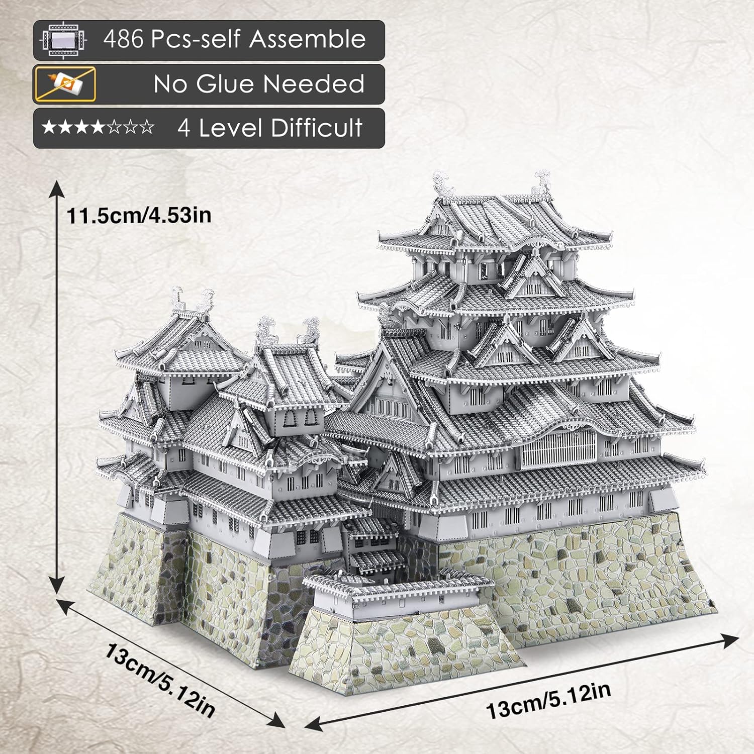 Piececool Puzzle 3D Metallo Architecture Himeji-jo, 340 Pezzi - immagine 2