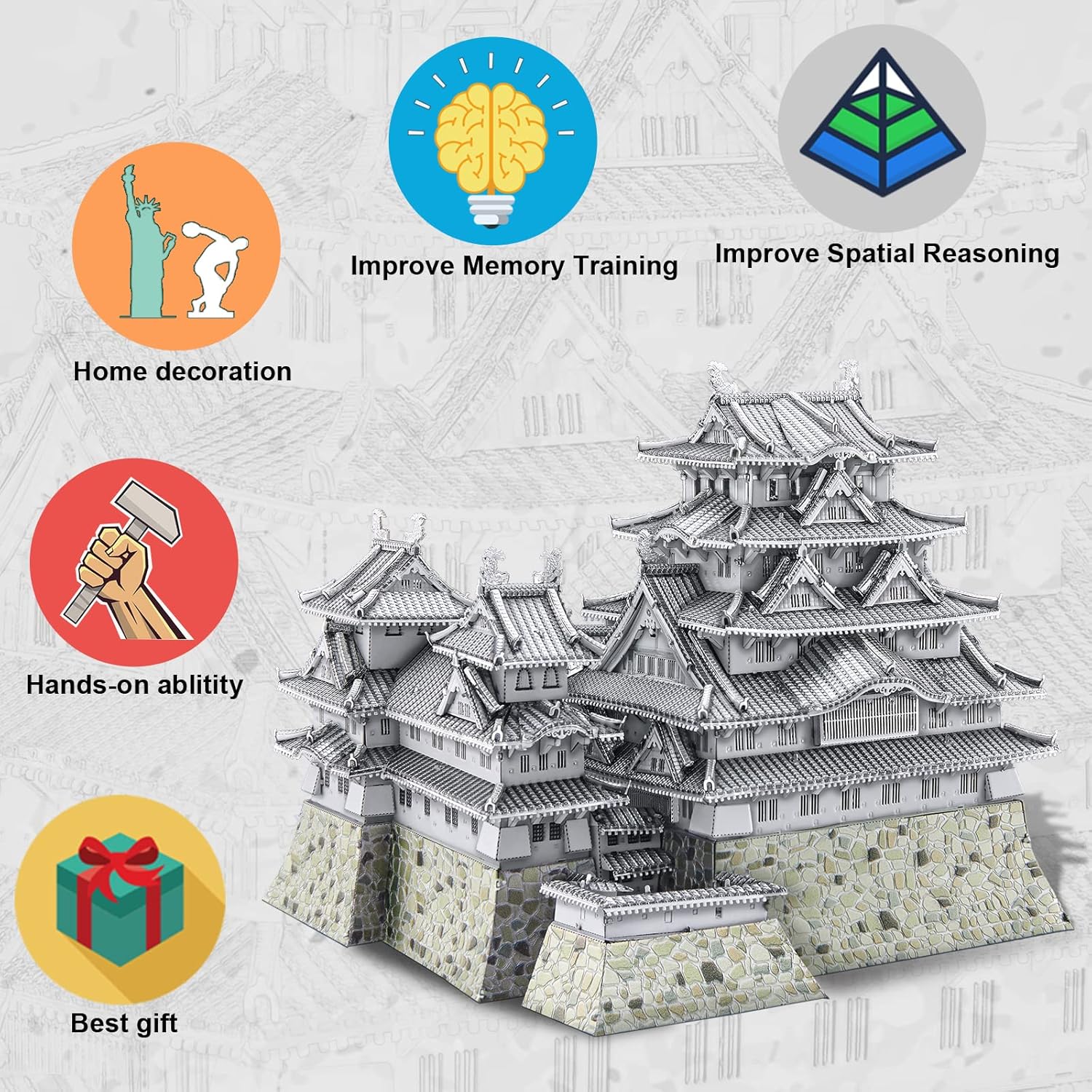 Piececool Puzzle 3D Metallo Architecture Himeji-jo, 340 Pezzi - immagine 3