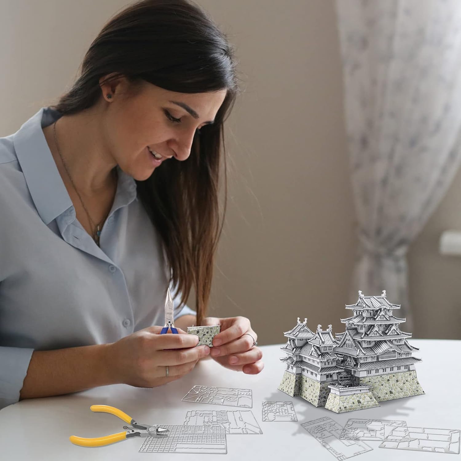 Piececool Puzzle 3D Metallo Architecture Himeji-jo, 340 Pezzi - immagine 6