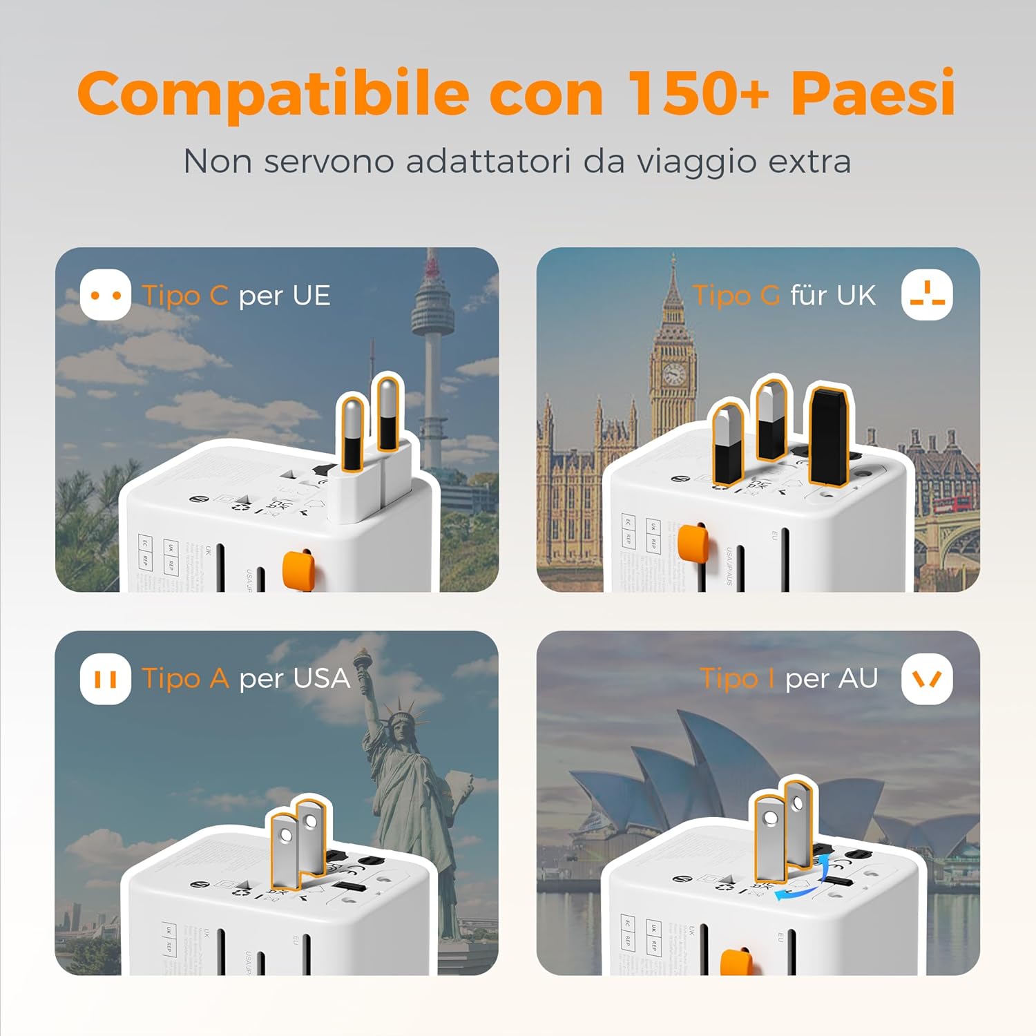 Tessan Adattatore Universale da Viaggio con USB-C e USB-A - immagine 3