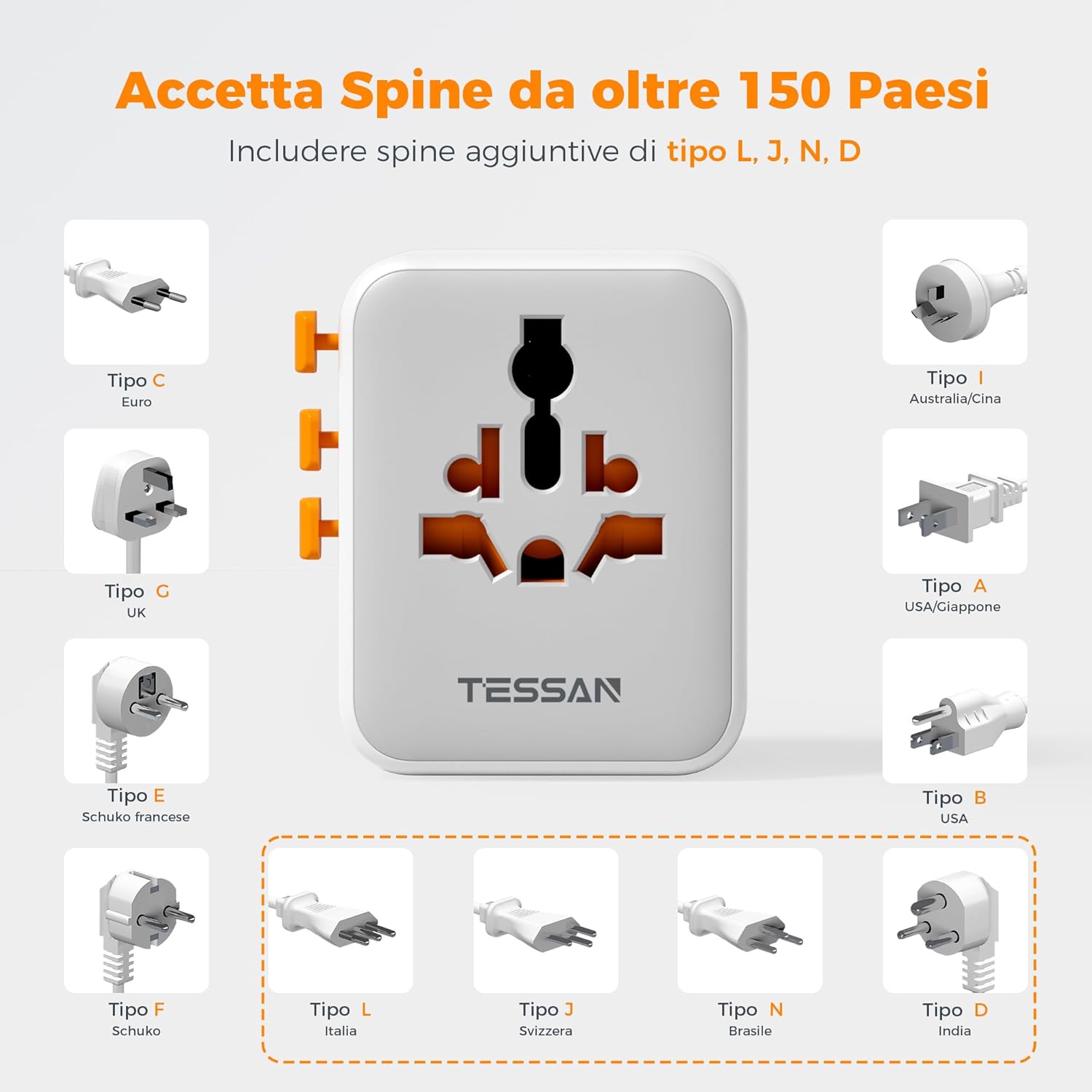 Tessan Adattatore Universale da Viaggio con USB-C e USB-A - immagine 5